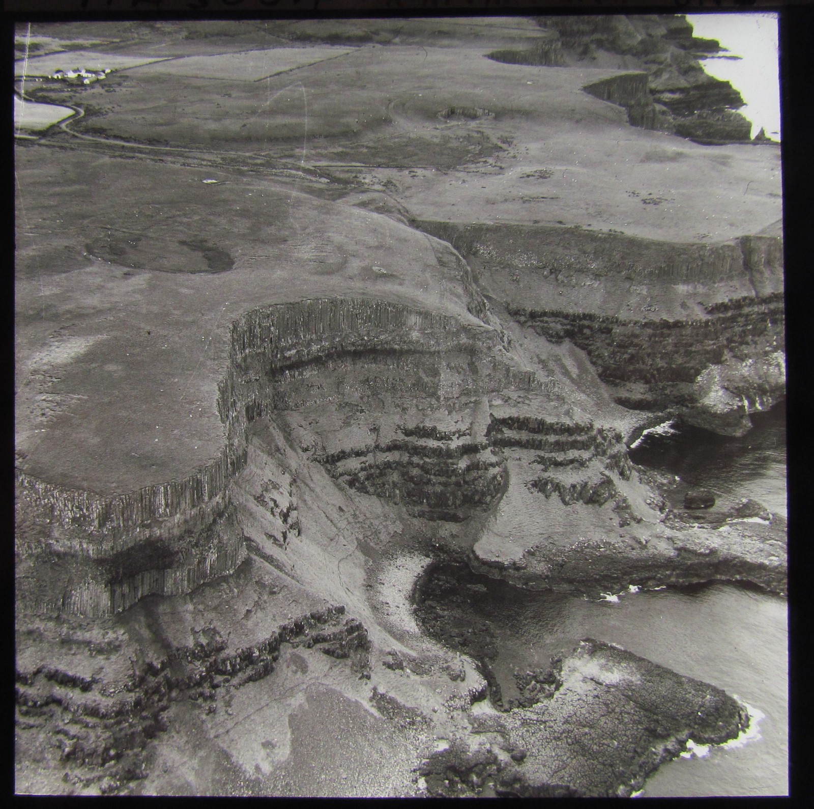 VINTAGE Magic Lantern Slide GIANTS CAUSEWAY ARIEL PHOTO C1930 ANTRIM IRELAND 