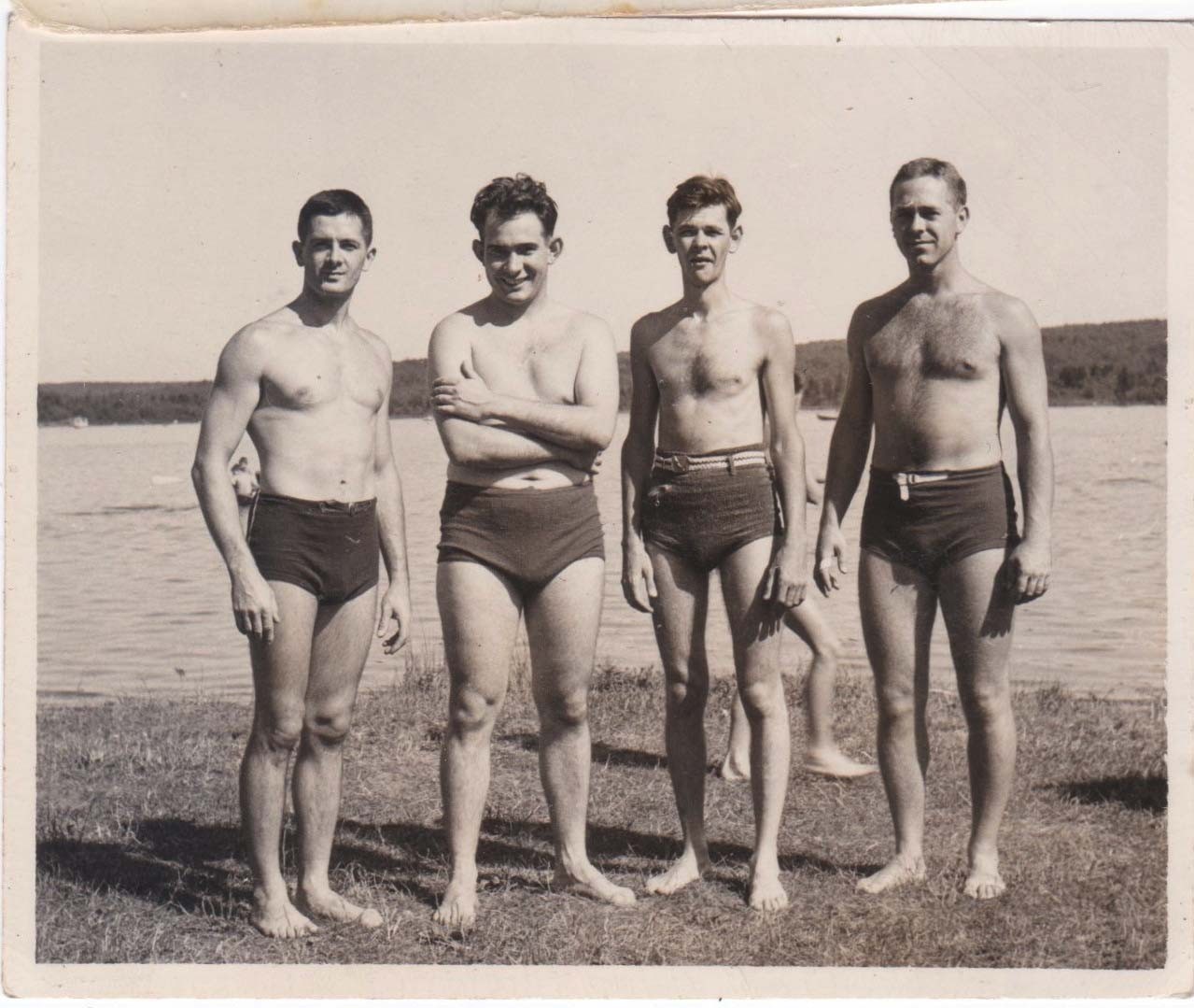 Vintage photo - Four shirtless buds - Beached, Bulged, Briefed - Gay interest