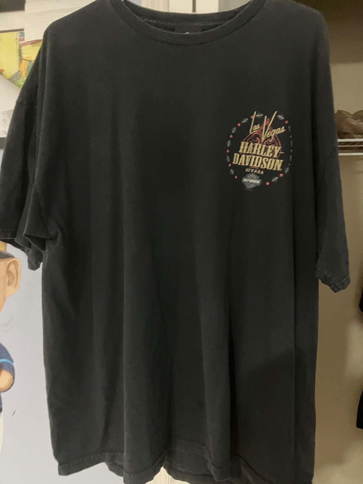 Old 2010 Harley Davidson Black T-Shirt  Mens 2-XL  Pinup Girl Las Vegas Graphic