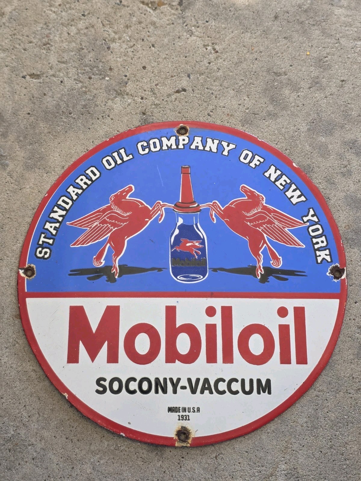 VINTAGE MOBILOIL STANDARD OIL COMPANY OF NEW YORK PORCELAIN SIGN 12