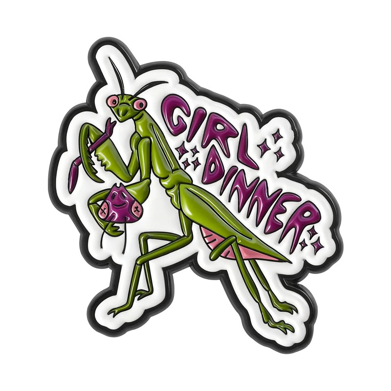 Praying Mantis Girl Dinner Feminism Brooch Enamel Pins Funny Feminist Power