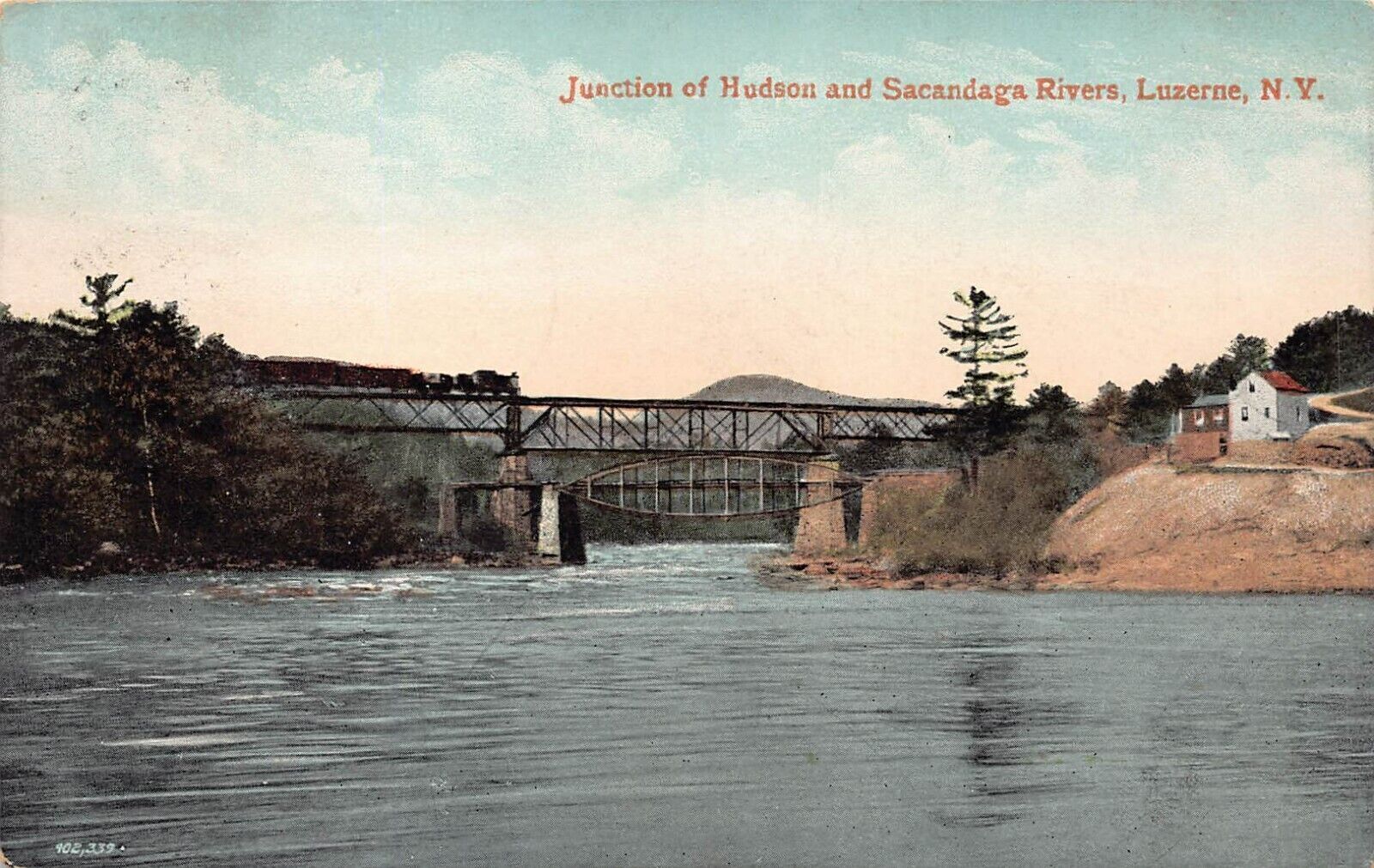 Luzerne NY Delaware Hudson Railway Bridge Hudson Sacandaga River Vtg Postcard M1