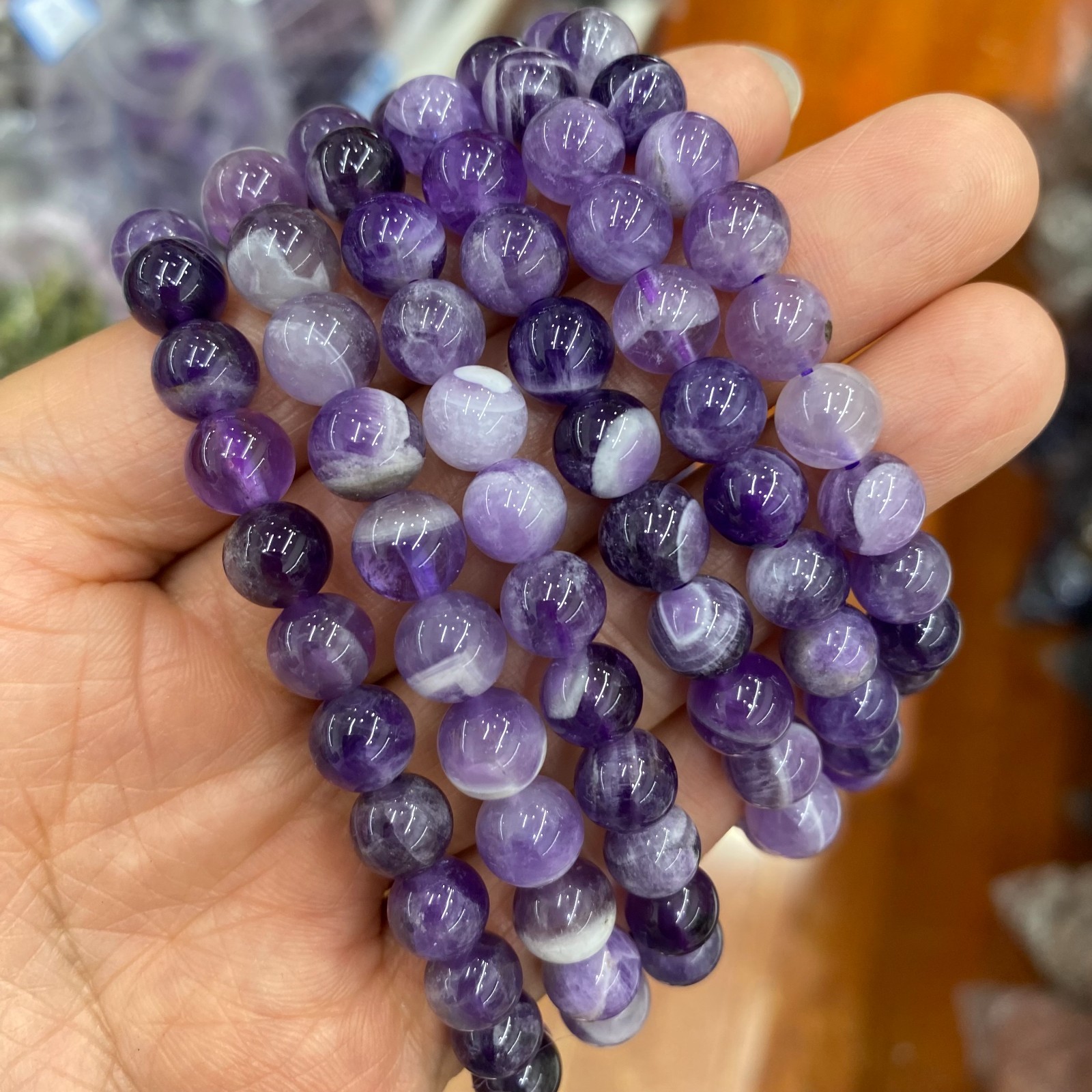 Wholesale 5Pcs 8mm Natural Dream Amethyst Stretchy Beaded Bracelet Beautiful