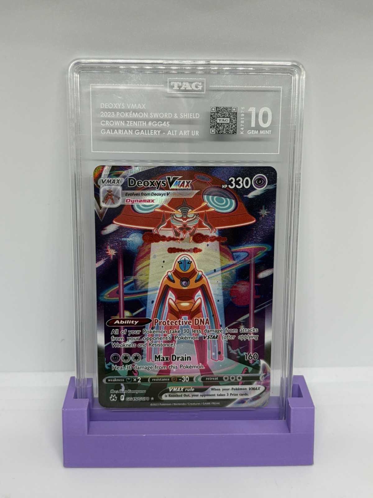 Pokemon 2023 Deoxys VMAX GG45 Full Art Galarian Gallery Crown Zenith TAG 10