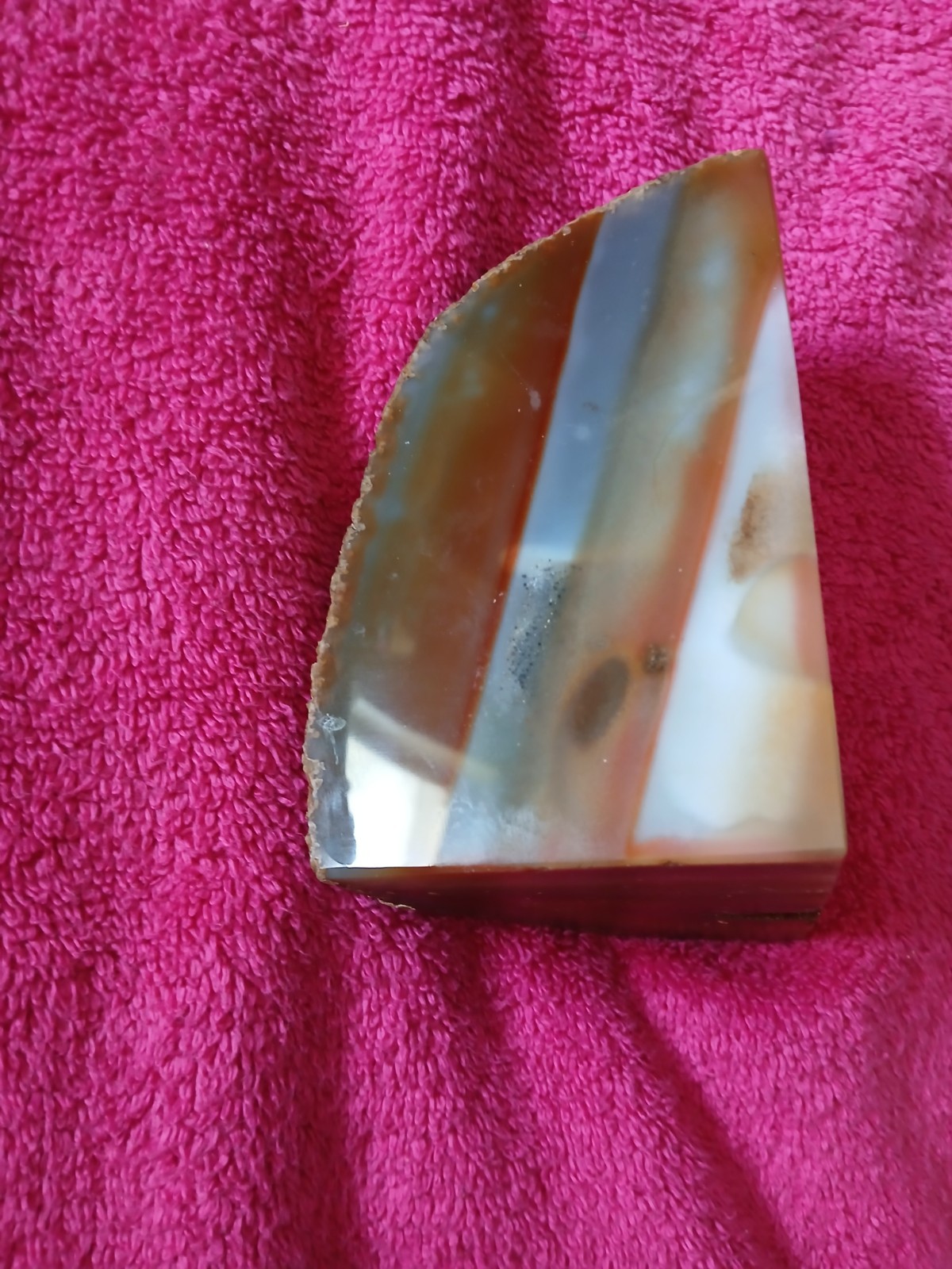 polished brown agate gemstone triangular banded 4.5 inches tall 3inches wide