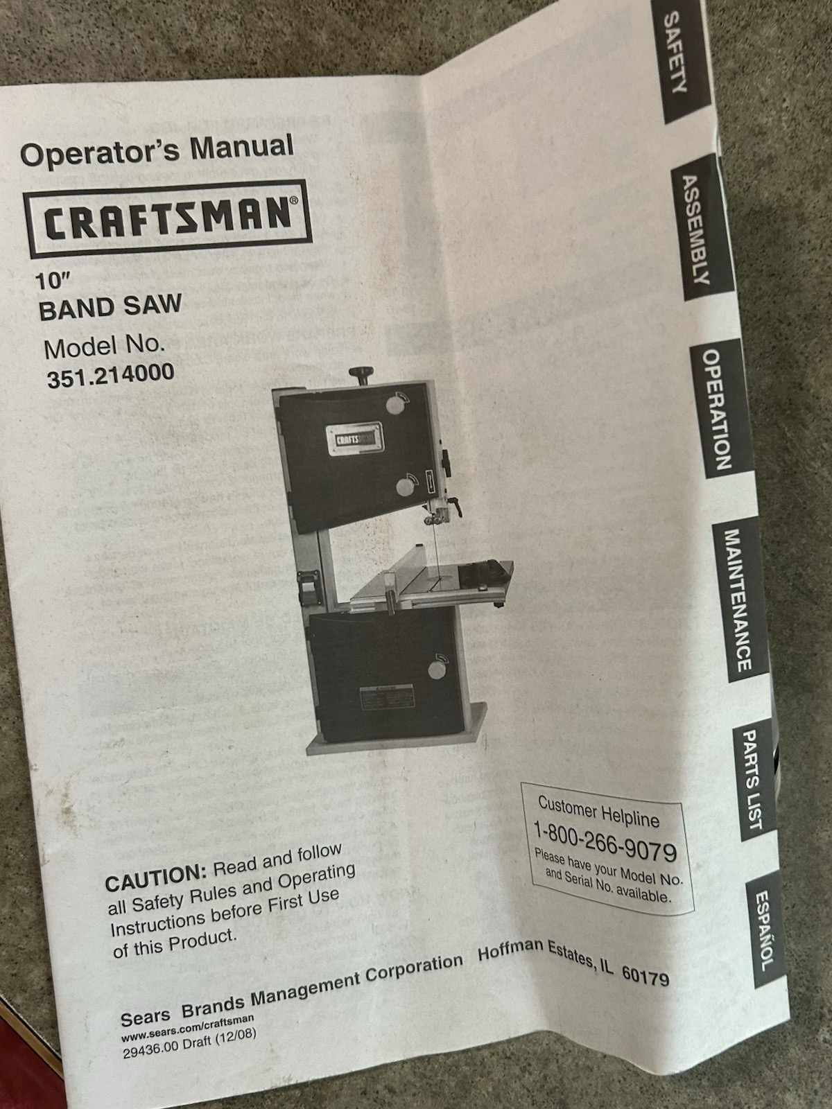OPERATOR\'S MANUAL CRAFTSMAN 10\