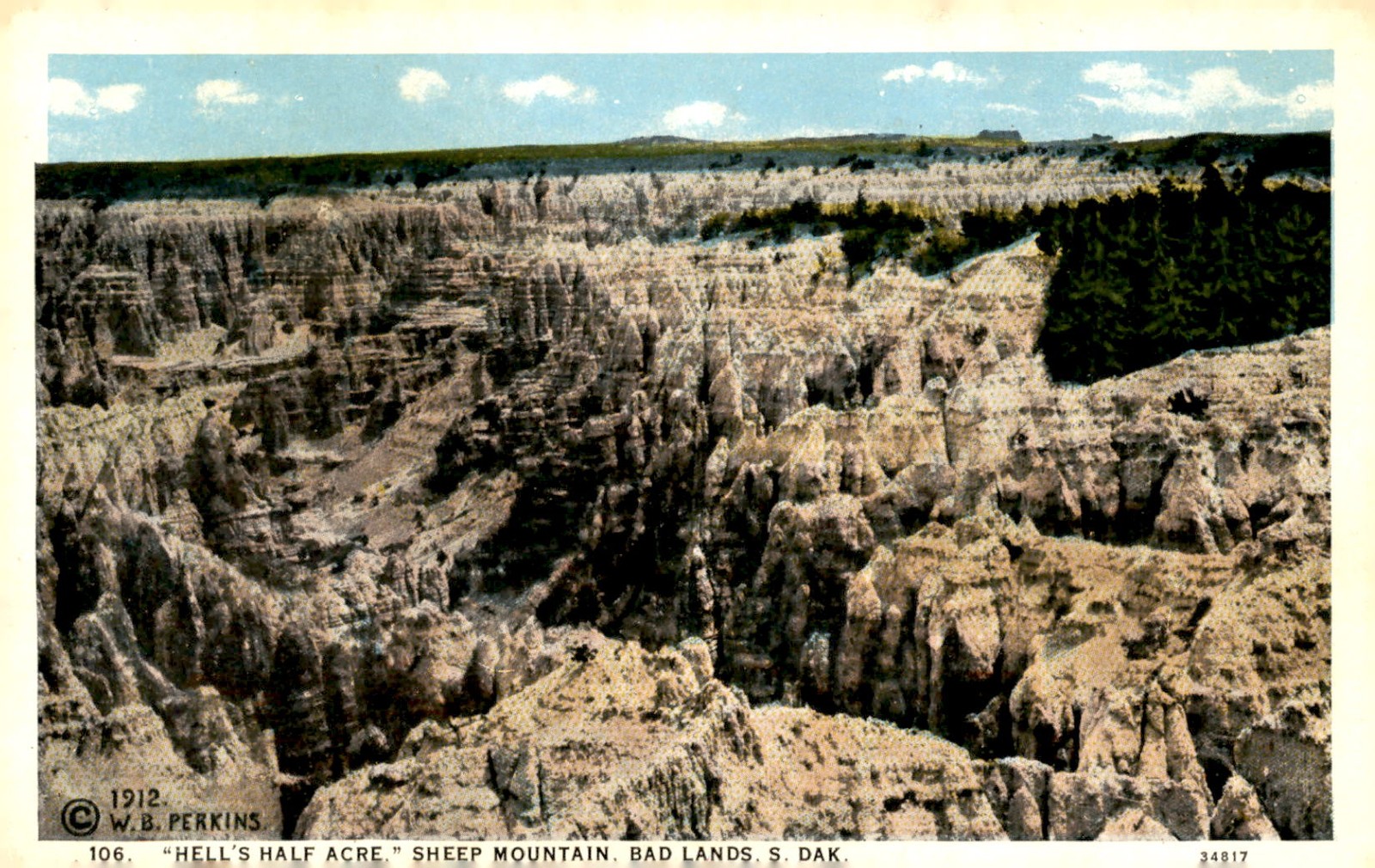 1912, W.B. Perkins, Hell's Half Acre, Sheep Mountain, Bad Lands, South Postcard 1912, W.B. Perkins, Hell's Half Acre, Sheep Mountain, Bad Lands, South Postcard
