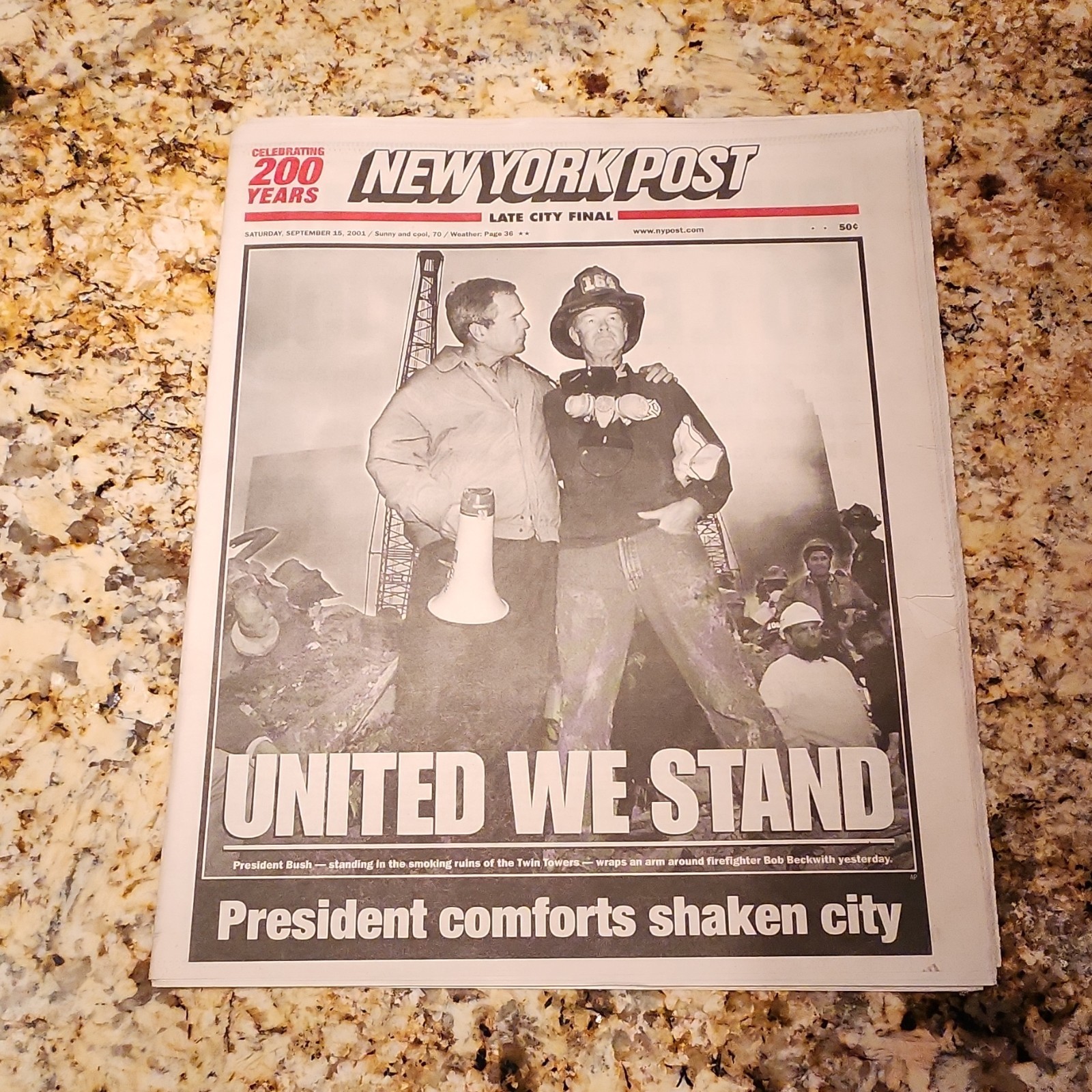 New York Post United We Stand Edition Collectible Newspaper September 15, 2001