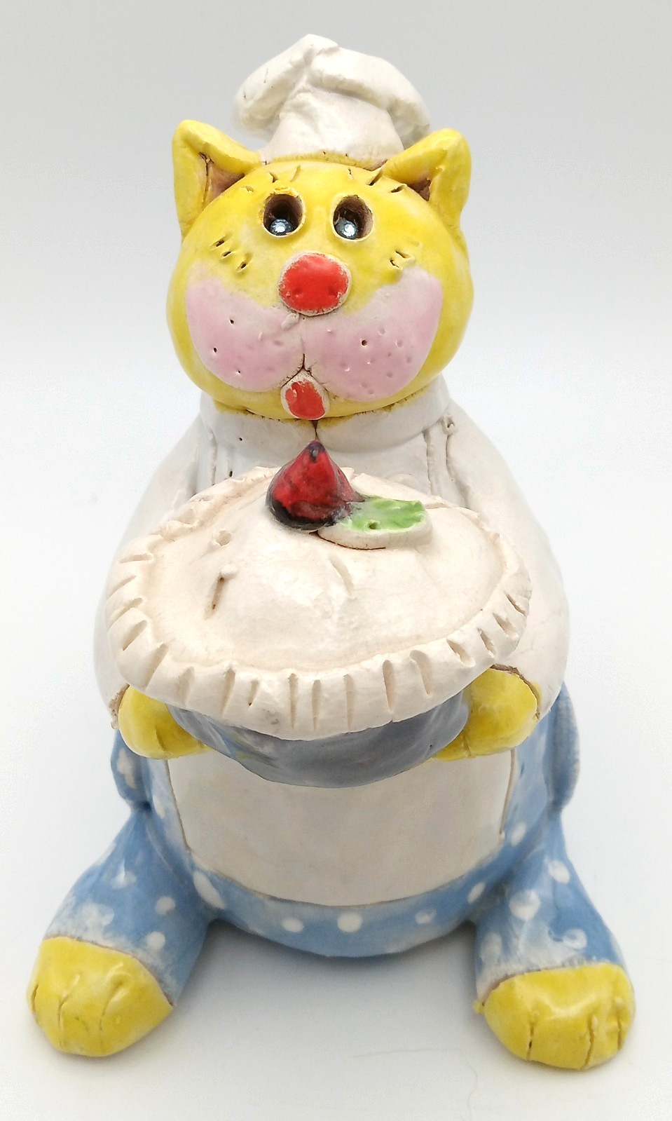 Vintage Cynthia Hipkiss Whimsical Kitschy Sculpture Cat With Pie Figurine