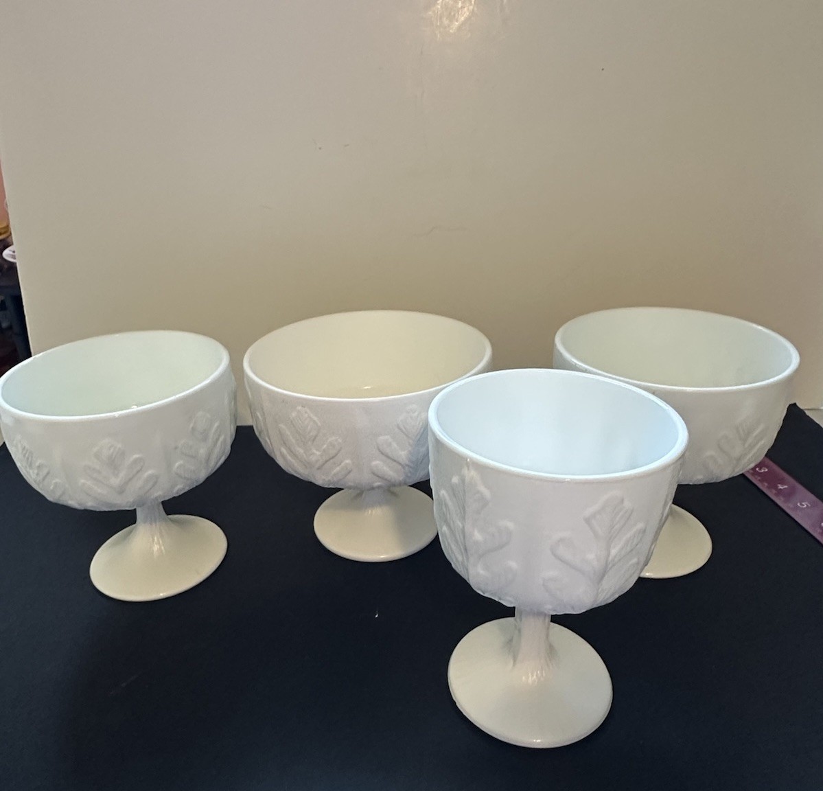 VTG FTD Floral Milk Glass Goblet Vessels 1975 & 1978 Set Of 4 Various Sizes