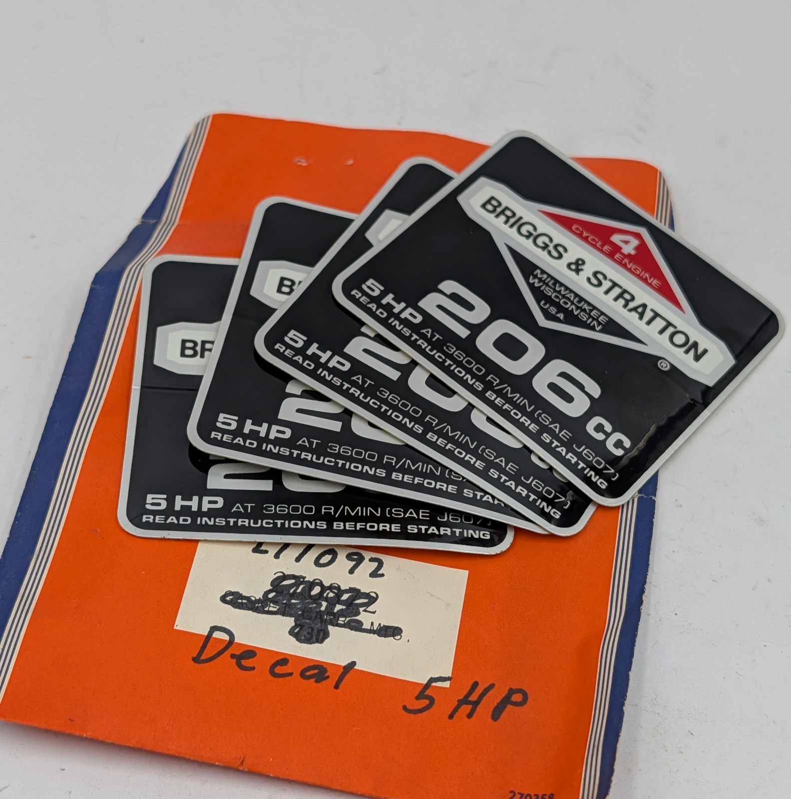 Briggs Stratton 5HP Engine OEM Decal Original Vintage Racing Sticker New Lot 3