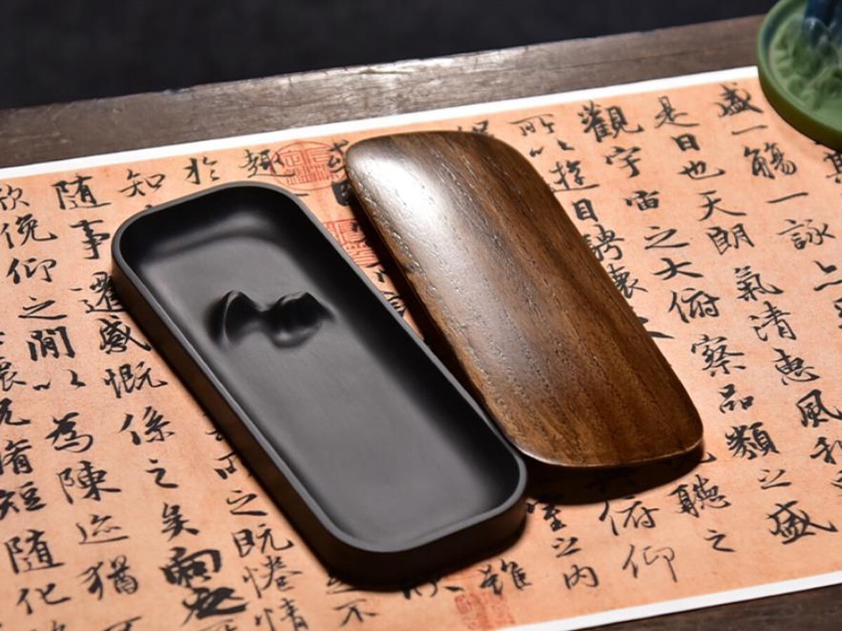 She Ink Stone With Cover Han Shan Inkstone Calligraphy Painting Tool