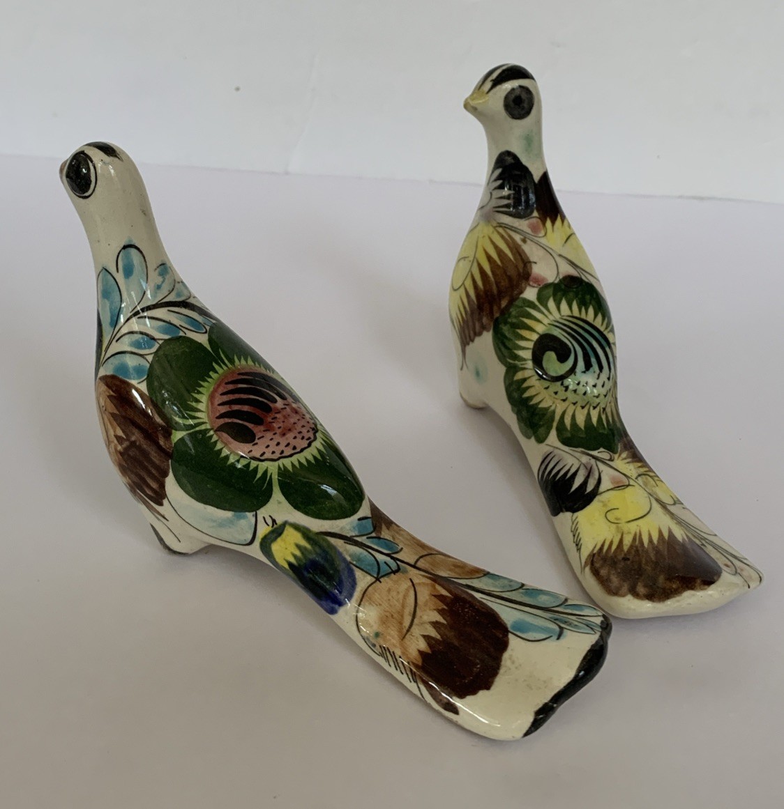 Mexican Tonala Pottery Bird/Dove Handpainted Floral Whimsical VTG Lot Of 2 Boho Mexican Tonala Pottery Bird/Dove Handpainted Floral Whimsical VTG Lot Of 2 Boho