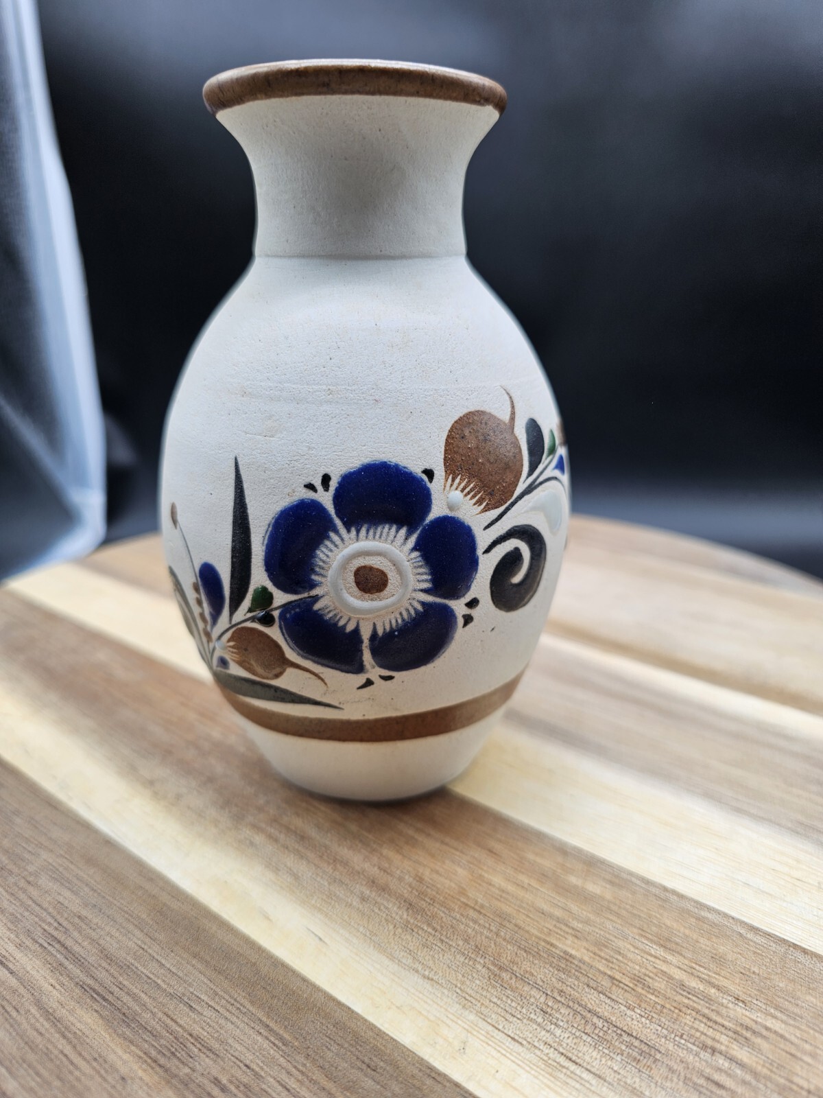 Vintage Tonala Hand Painted Floral Bud Vase Mexican Folk Art Pottery