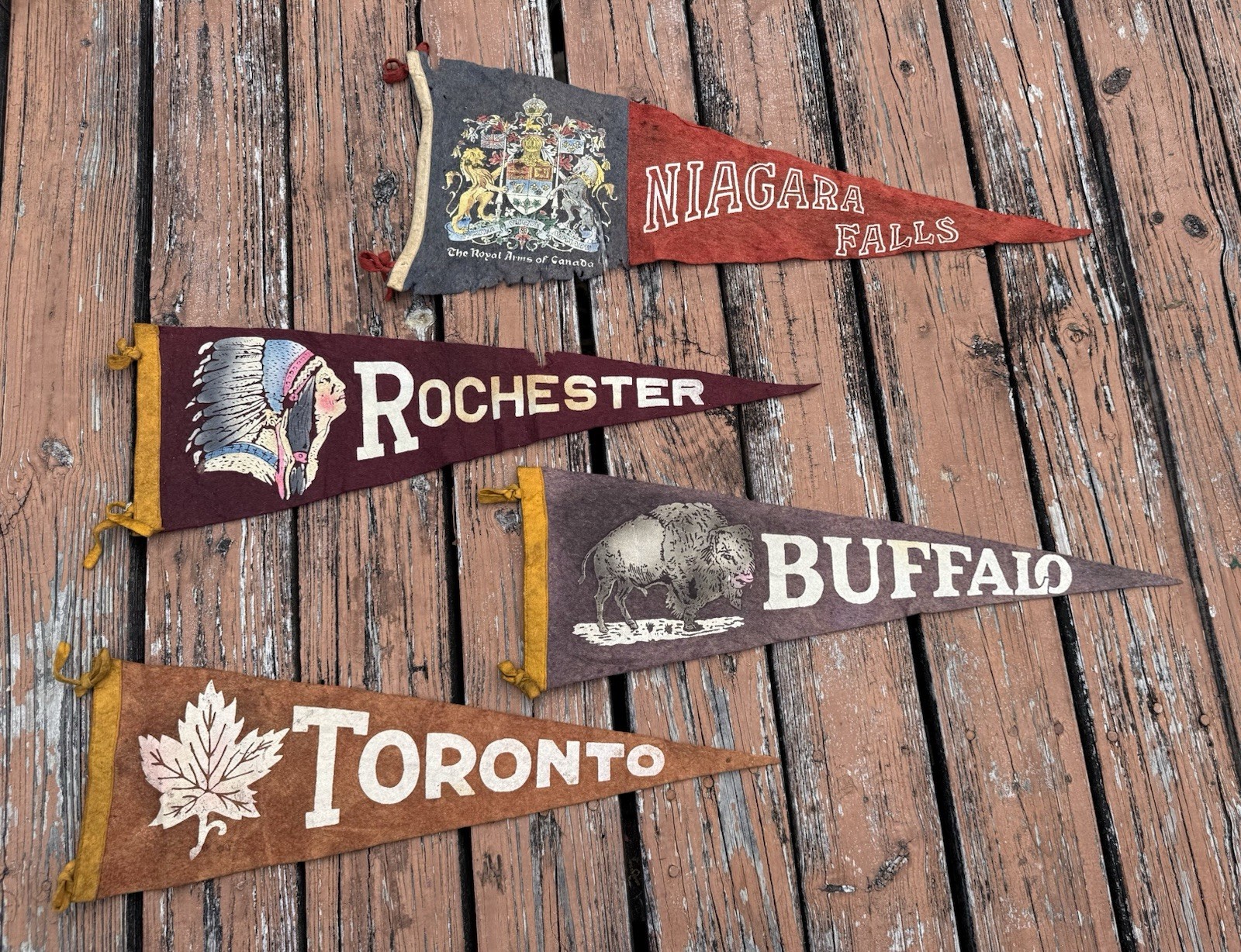 Vintage 1940s New York Felt Pennant Souvenir Lot Of 4 Buffalo Toronto Rochester