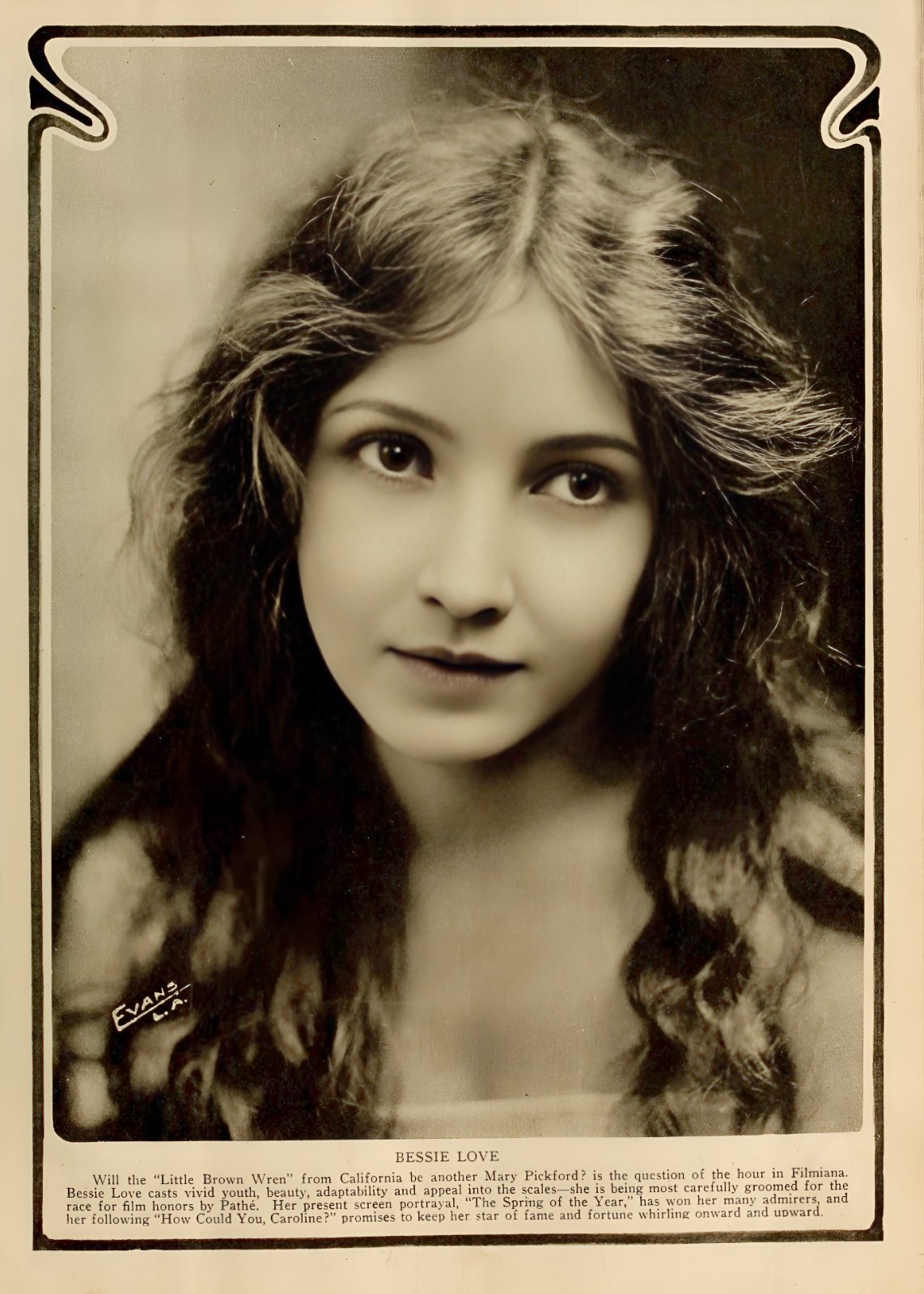 BESSIE LOVE  in 1918 - Early Hollywood Star - Magazine Image - 5 x 7 in Print