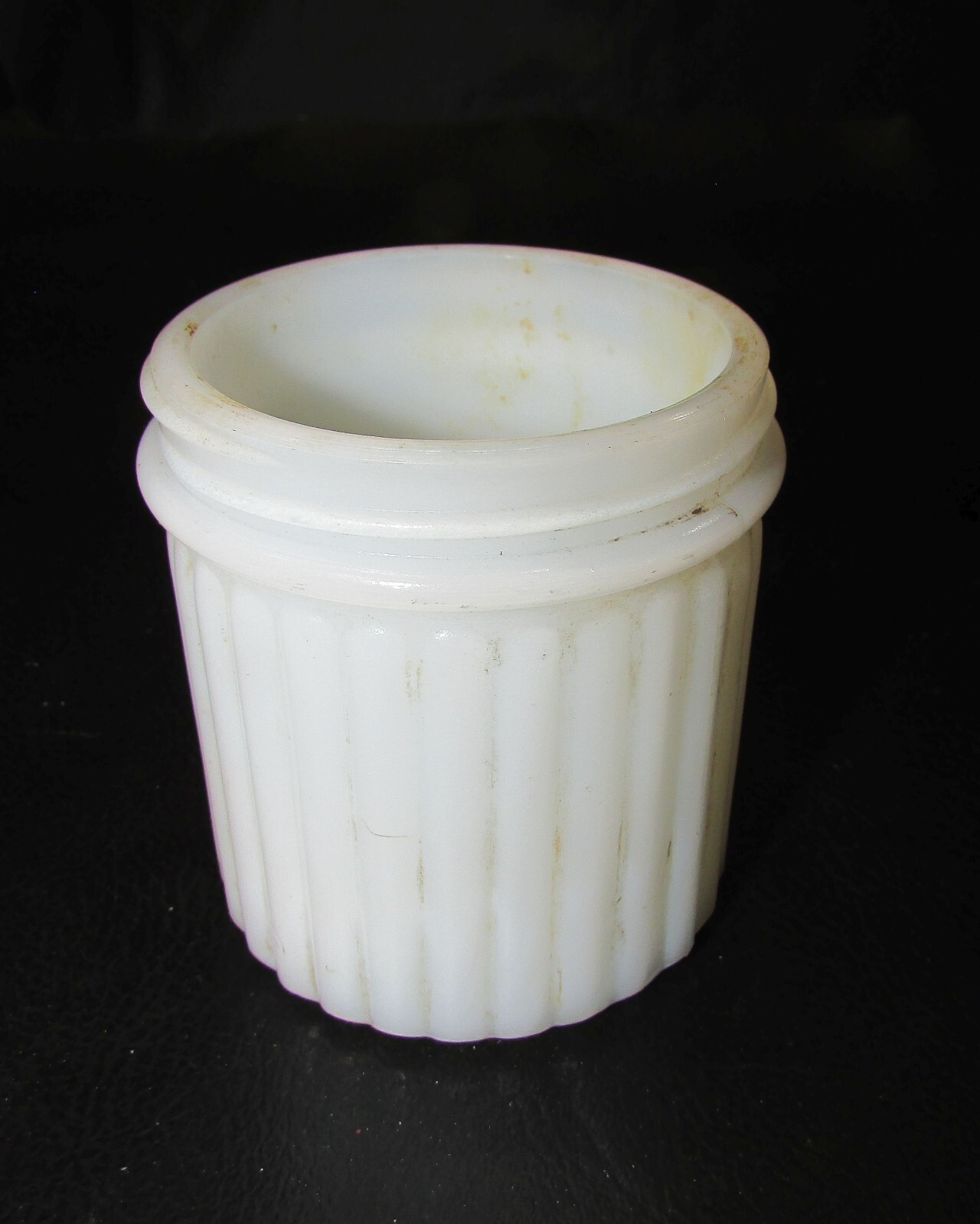 Antique 1930s Langlois Boston Art Deco White Ribbed Milk Glass Vanity Jar no lid