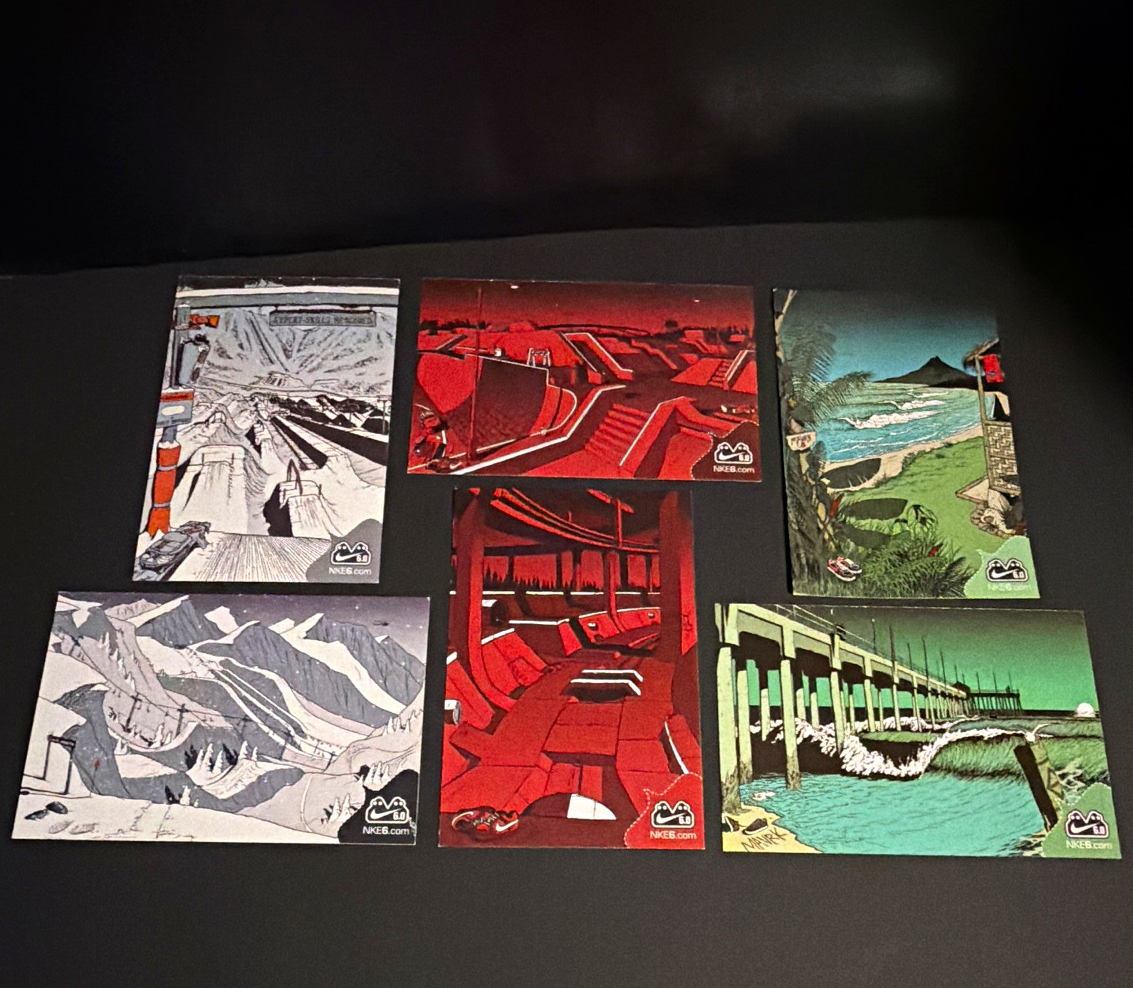 Rare Nike 6.0 Illustrated Promotional Postcard Lot of 6 SkateboardSnowboardSurf 
