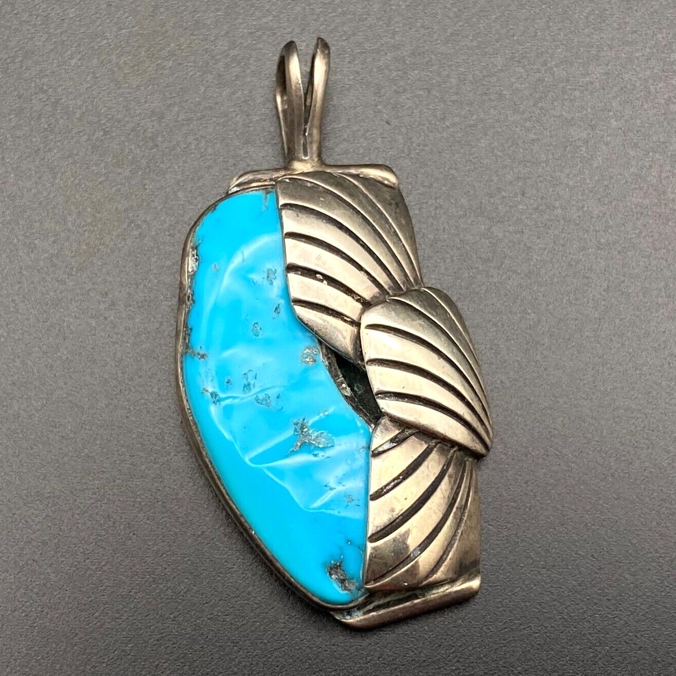 Vintage Navajo Native Steve Yellowhorse Turquoise Silver Pendant