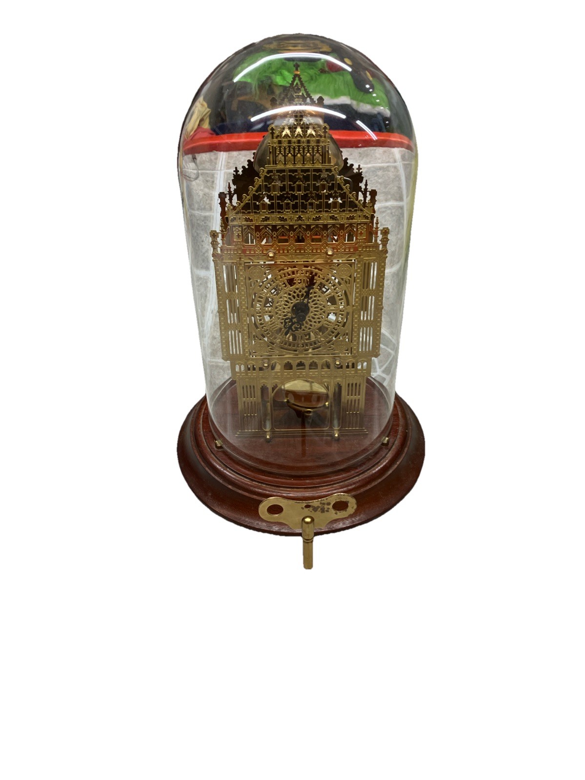 Franz Hermle BigBen Franklin Mint Skeleton Clock WORKING Glass Dome key included