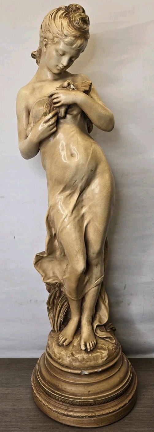 Vintage Marwal USA Sculpture “Girl with Bird” by Hip Moreau – 28” Tall 11 Pounds