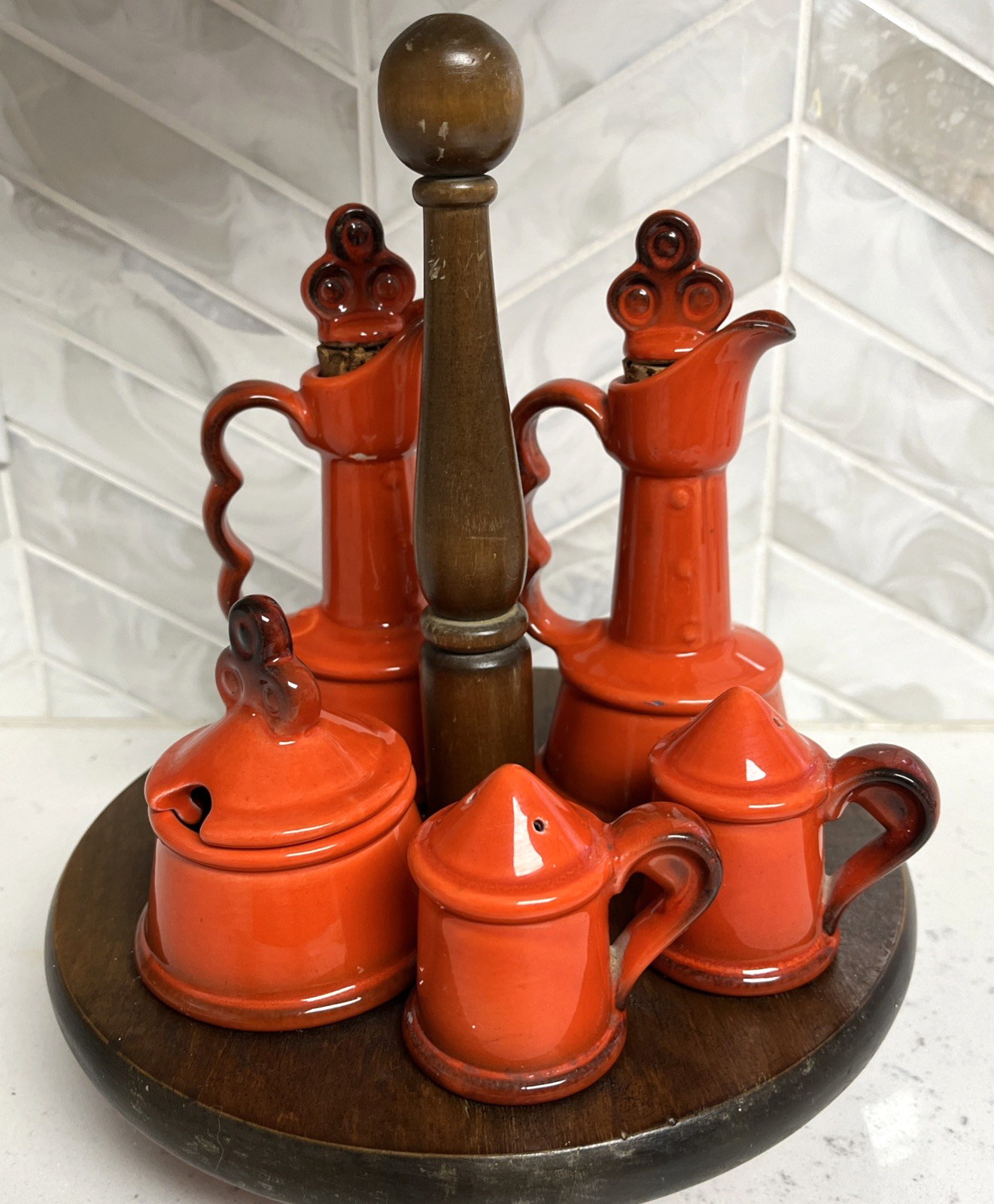 VTG Metlox Poppytrail Homestead Provincial Condiment 5pc Set With Stand MCM
