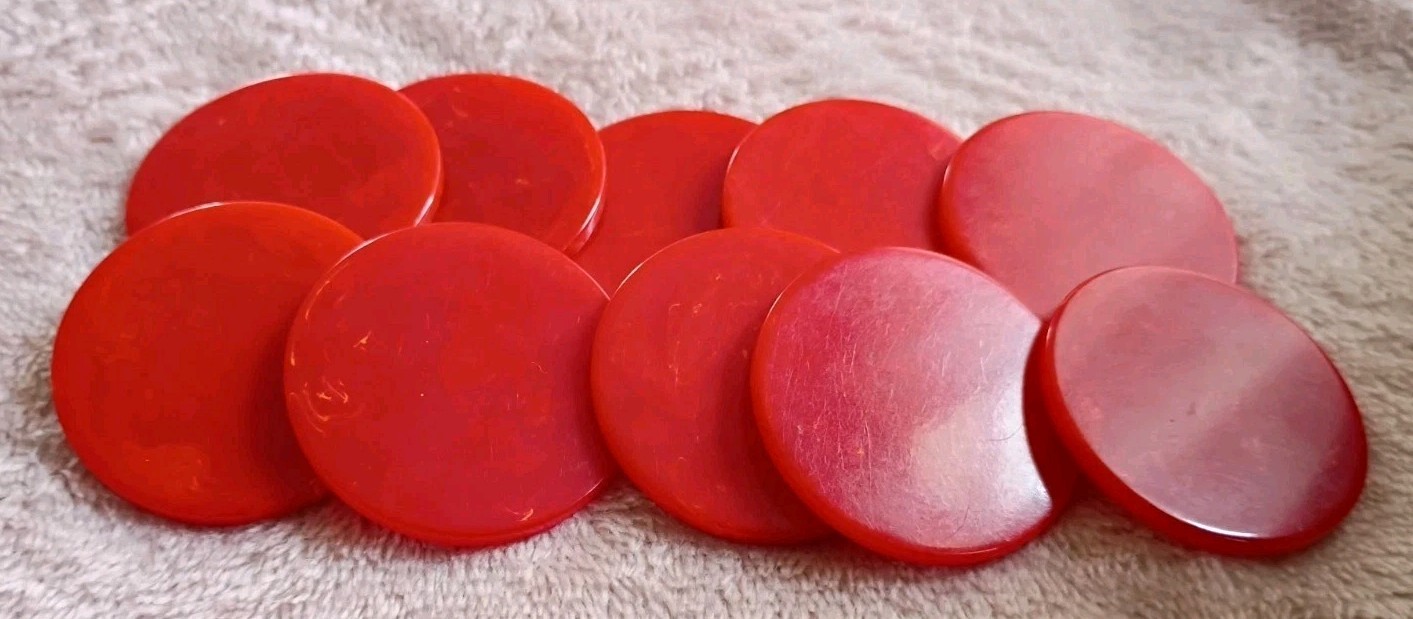 Vintage lot of 10 Art Deco Bakelite Red / Yellow Swirl Poker Chips Art Crafts 