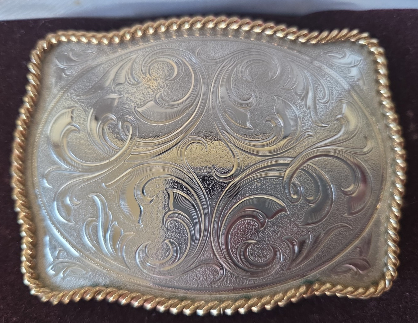 Vintage Montana Silversmiths Belt Buckle Bold Engraved Two-Tone Silver In Box
