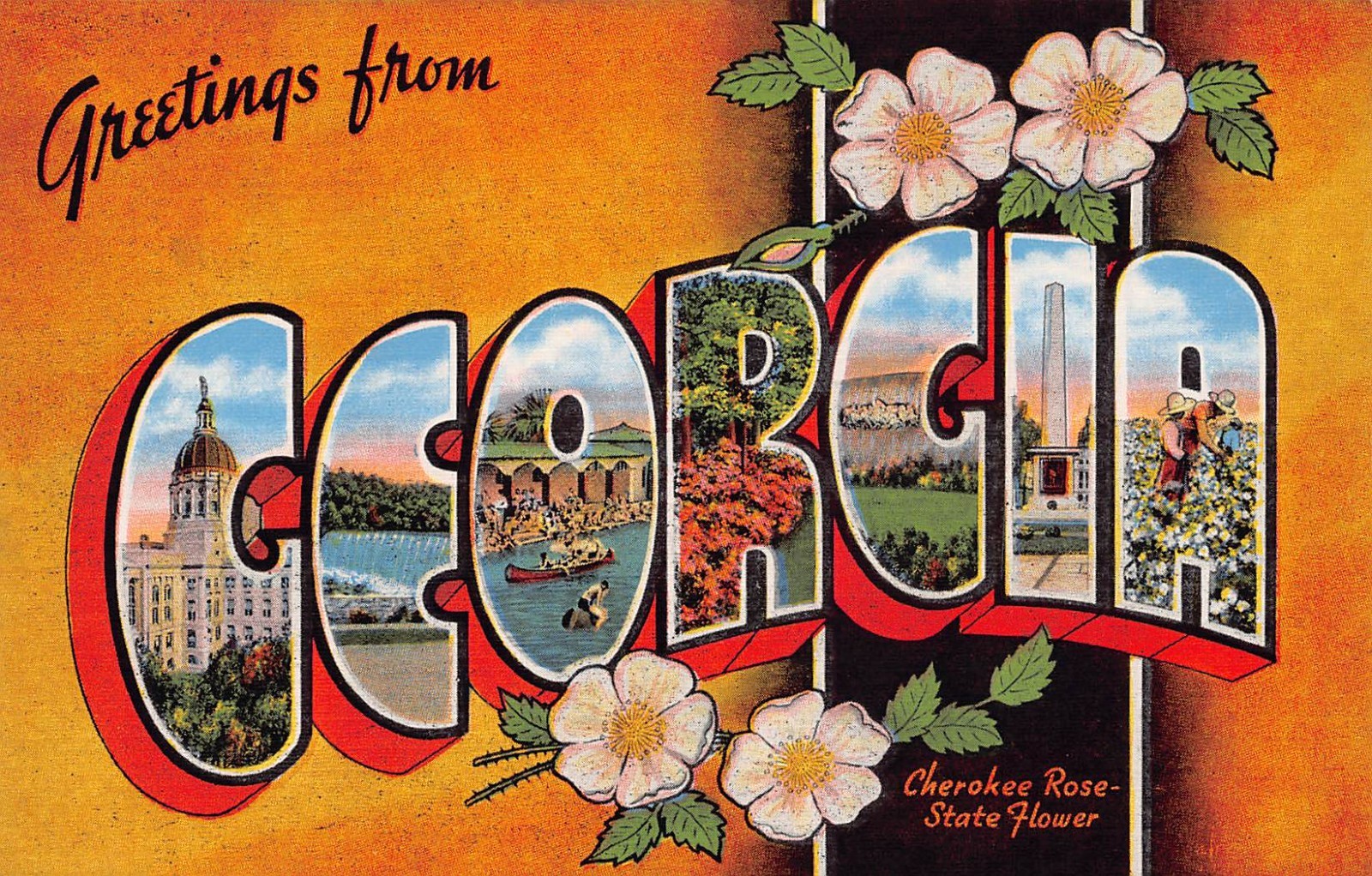 Georgia GA Greetings From Large Letter 16476 Linen Postcard
