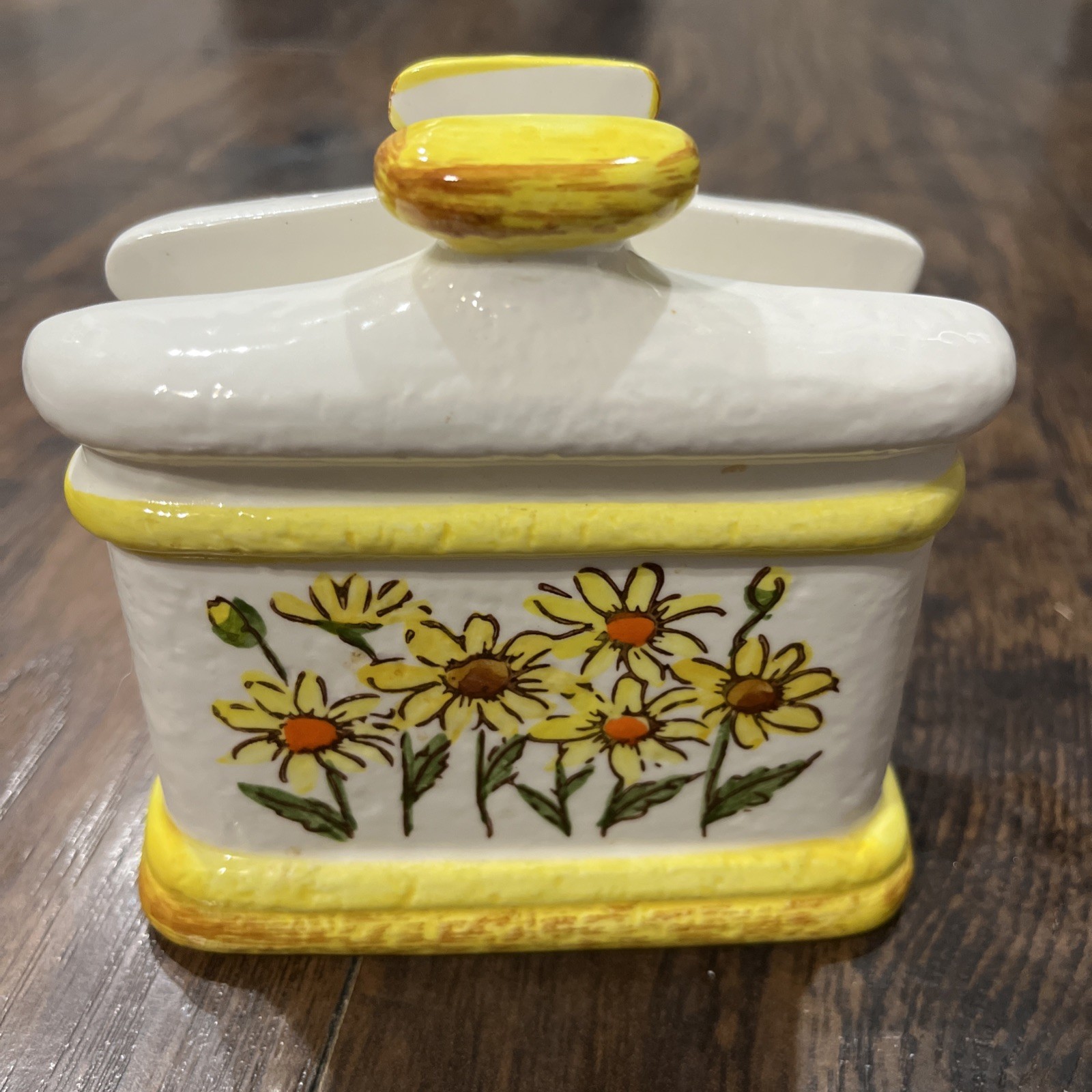 Vintage Sears Roebuck Daisy Spring Flower Ceramic Yellow Napkin Holder Japan 70s