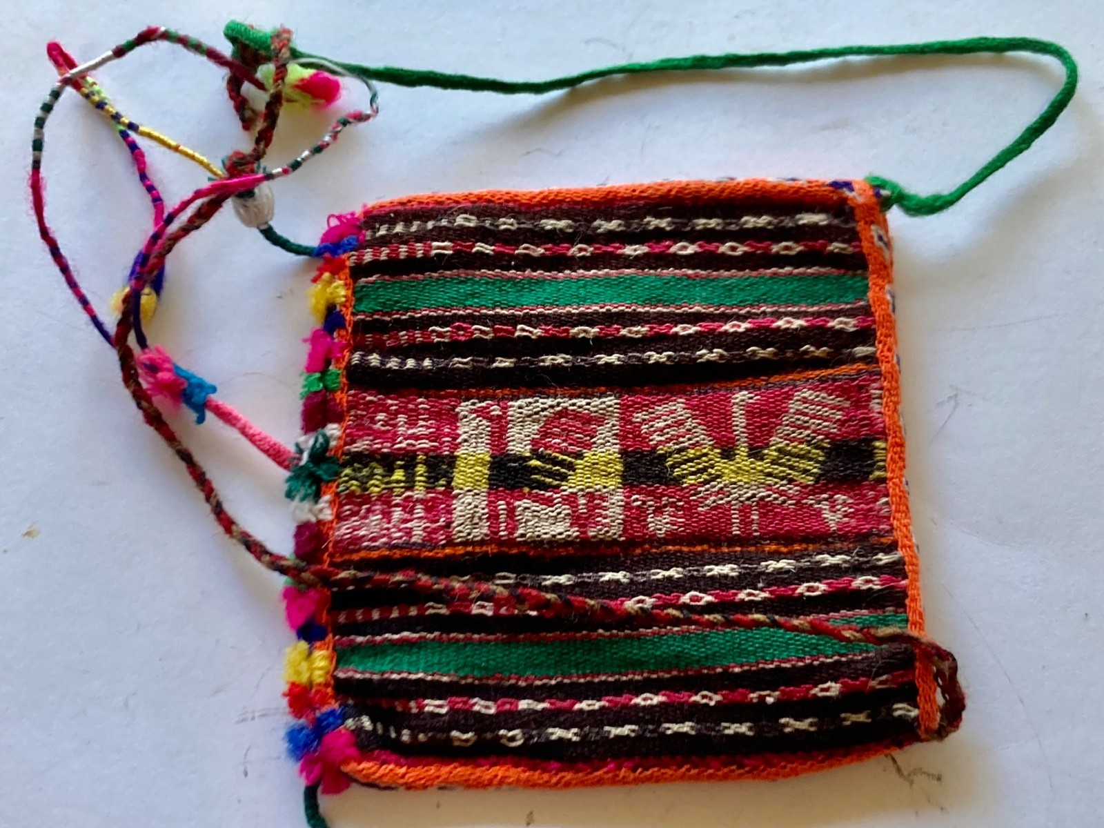 Vintage hand woven  cross-shoulder Peruvian purse   5x5-1/4