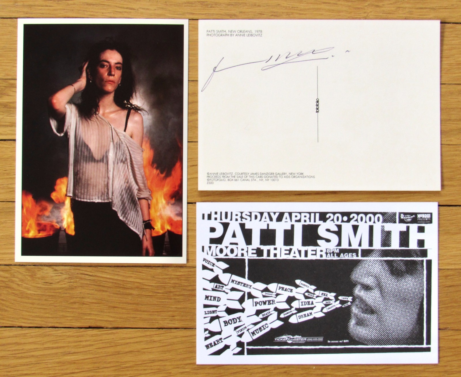 Signed PATTI SMITH NEW ORLEANS Postcard 1978 Annie Leibovitz w/event card EXC