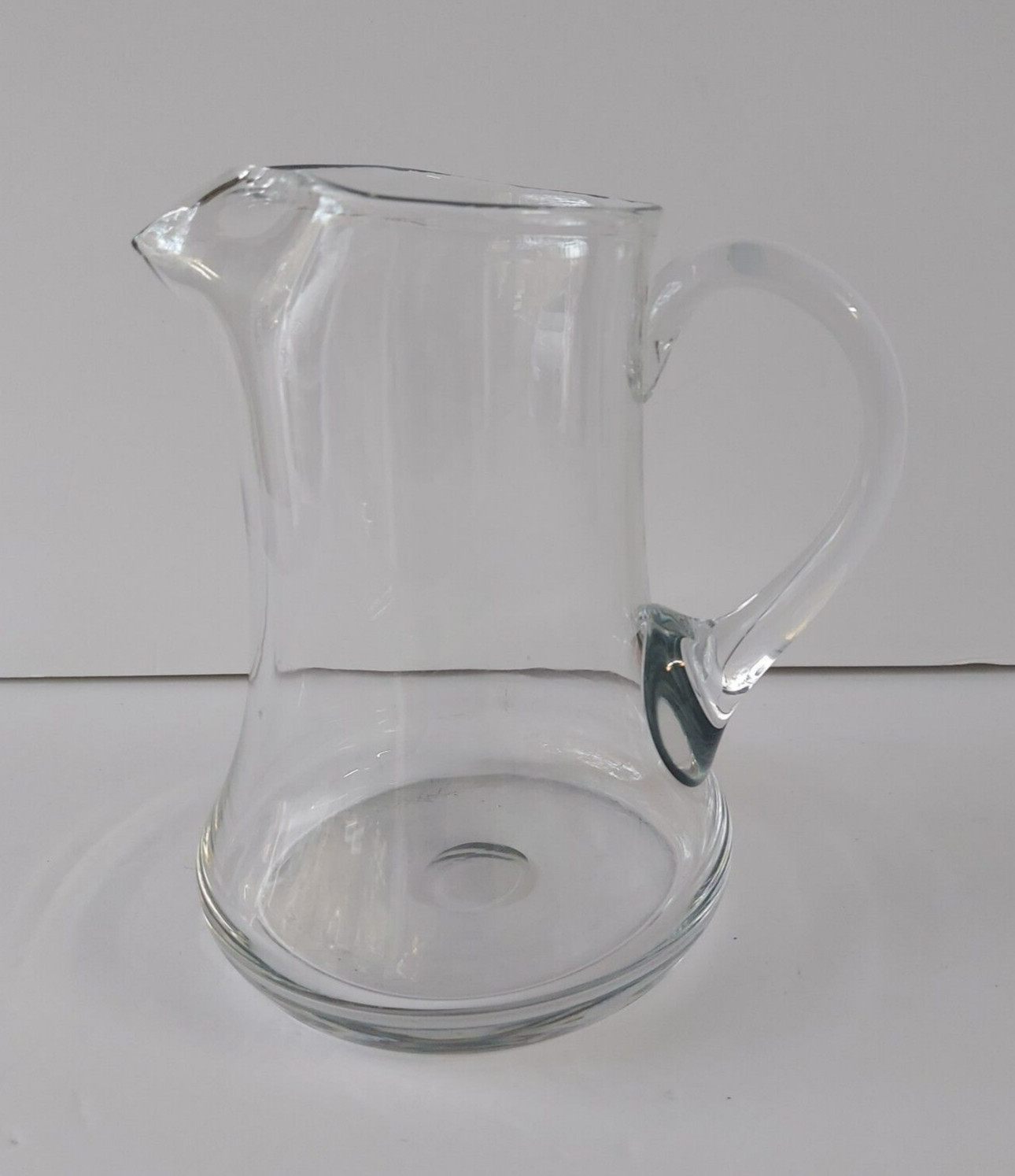 Vintage Heavy Blown Glass Water Pitcher Applied Handle 7 1/2\
