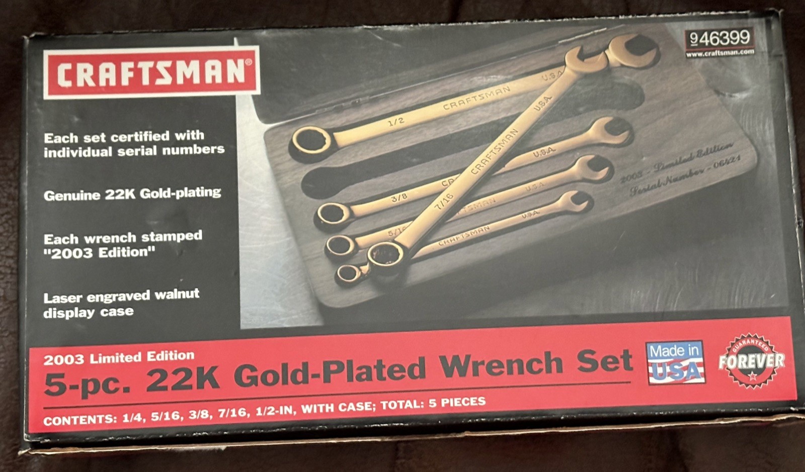 NOS Craftsman 2003 Limited Edition 22K Gold Plated Collector Wrench Set