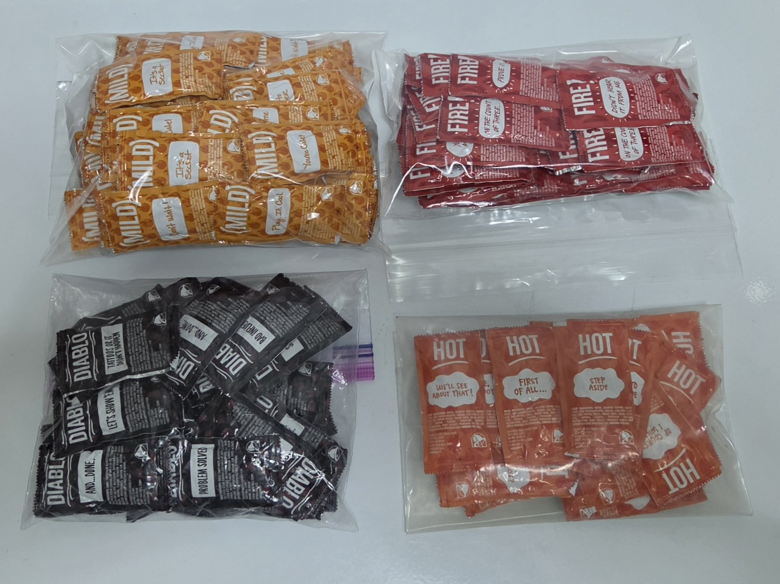 158 INDIVIDUAL TACO BELL SAUCE PACKETS (VARIETY LOT) 158 INDIVIDUAL TACO BELL SAUCE PACKETS (VARIETY LOT)