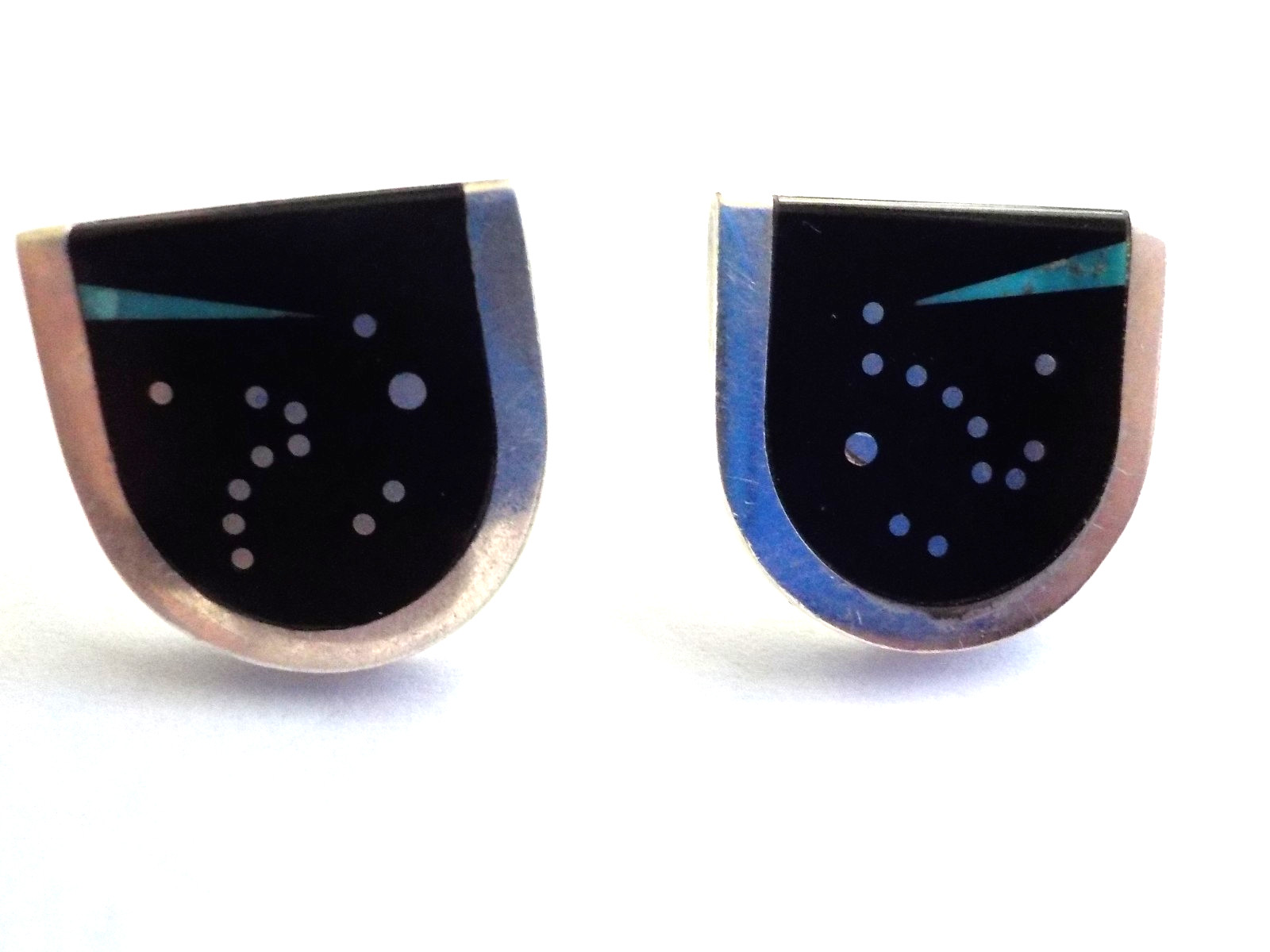 Jim Harrison, Navajo,  Sterling Silver Inlay earrings, Jet, Turquoise, 6.5 grams