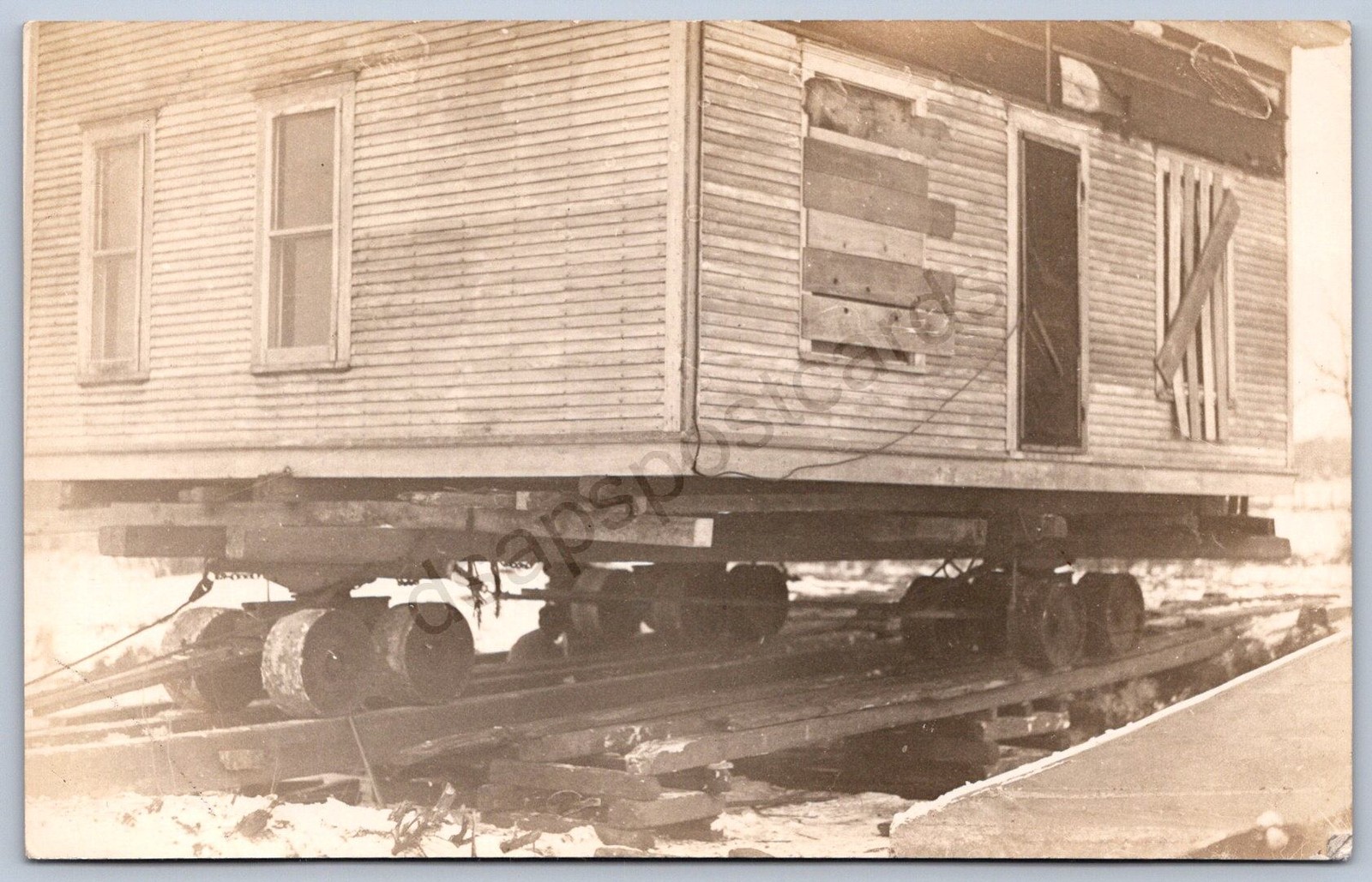 K29/ Manly Iowa RPPC Postcard c1910 House Moving Service Trakcs Wheels 414