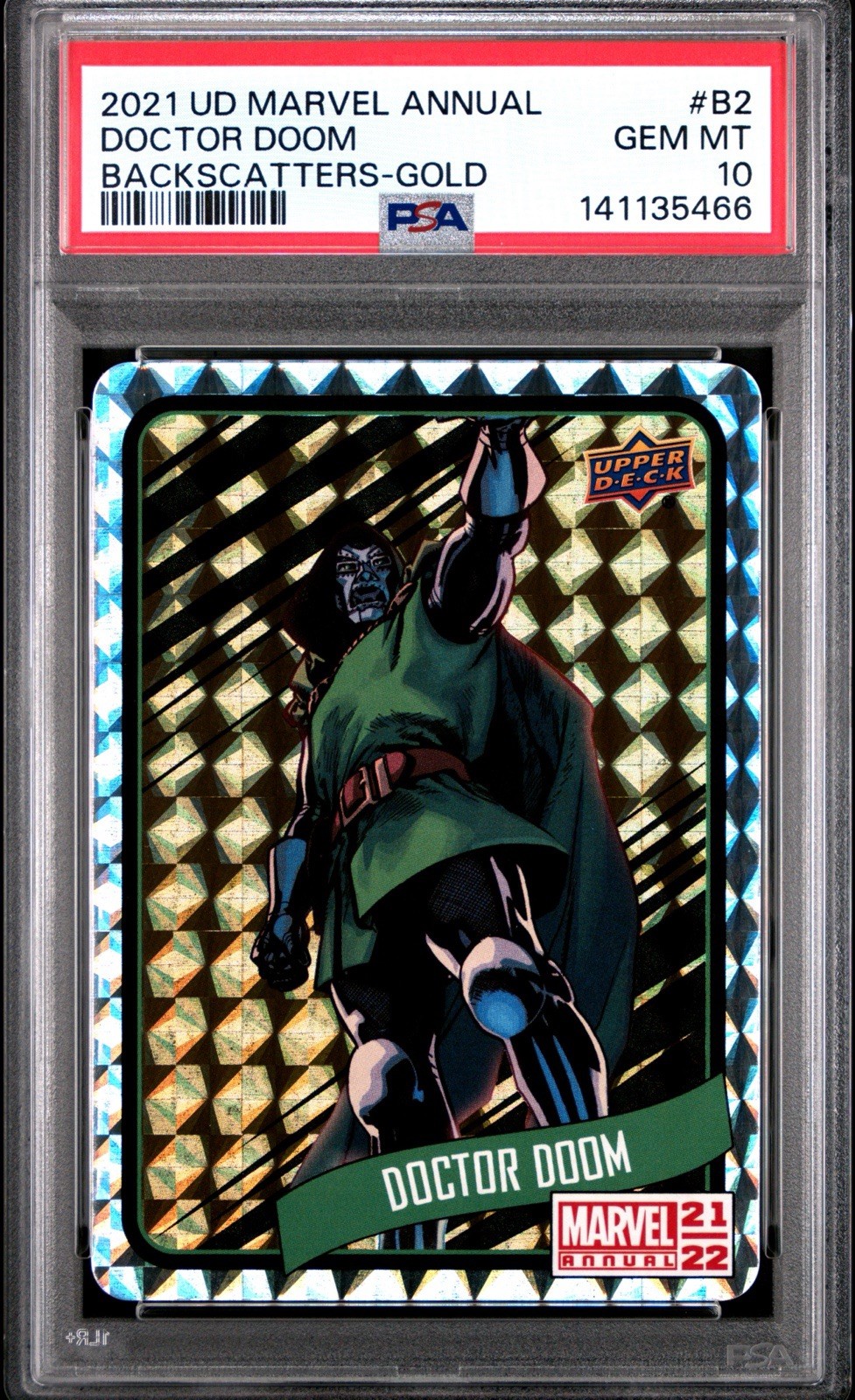 Upper Deck 2021-22 Marvel Annual Doctor Doom Backscatters Gold #B2 PSA 10