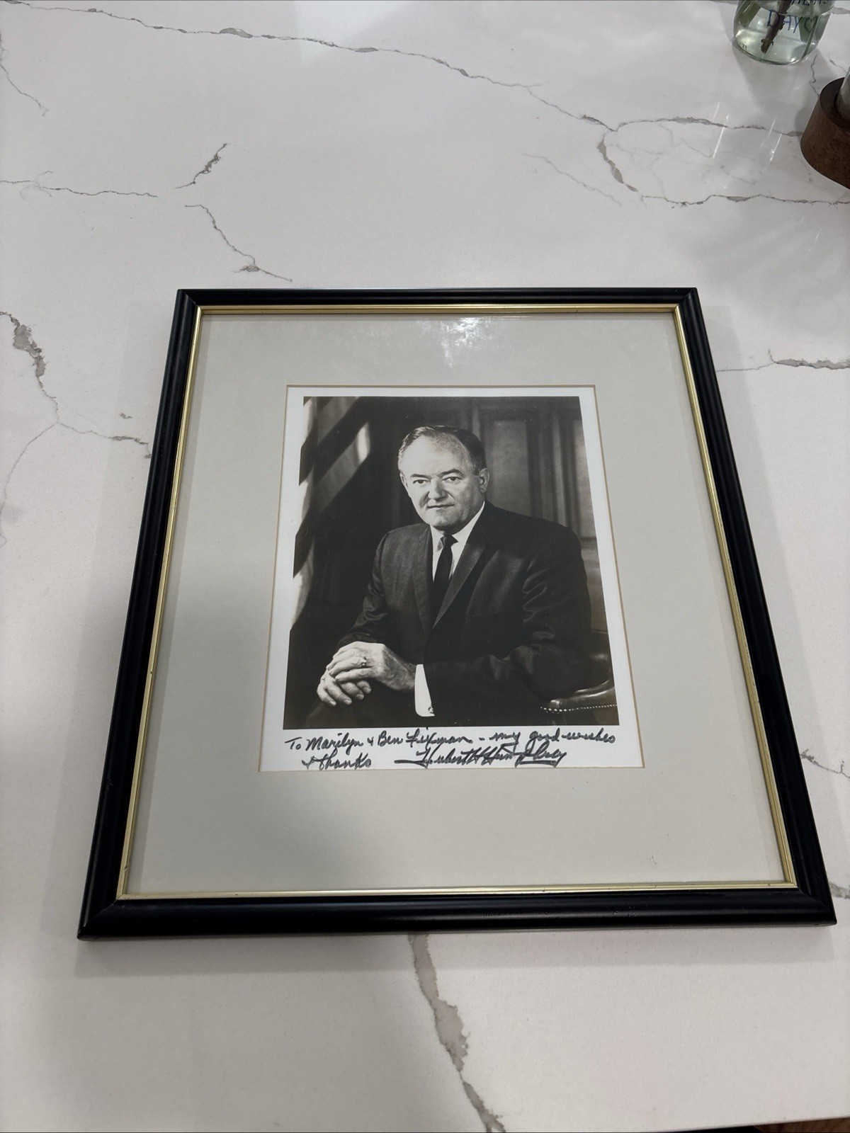 Vintage Hubert Humphrey Personalized Autographed 16” By 14” Framed B/W Photo