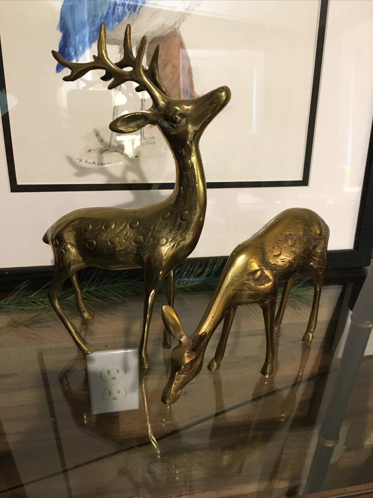 Vintage SET 2 Brass Deer Figurines Buck and Doe Reindeer Holiday Decor