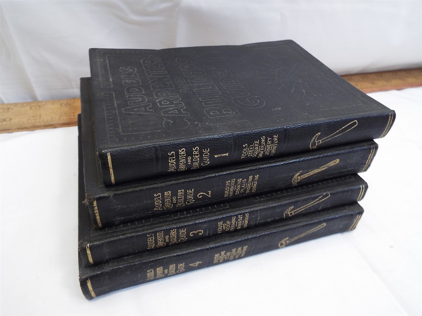 Set Audels Carpenter & Builder's Guide vol 1-4 1923 Woodworking Manual Gold Edge