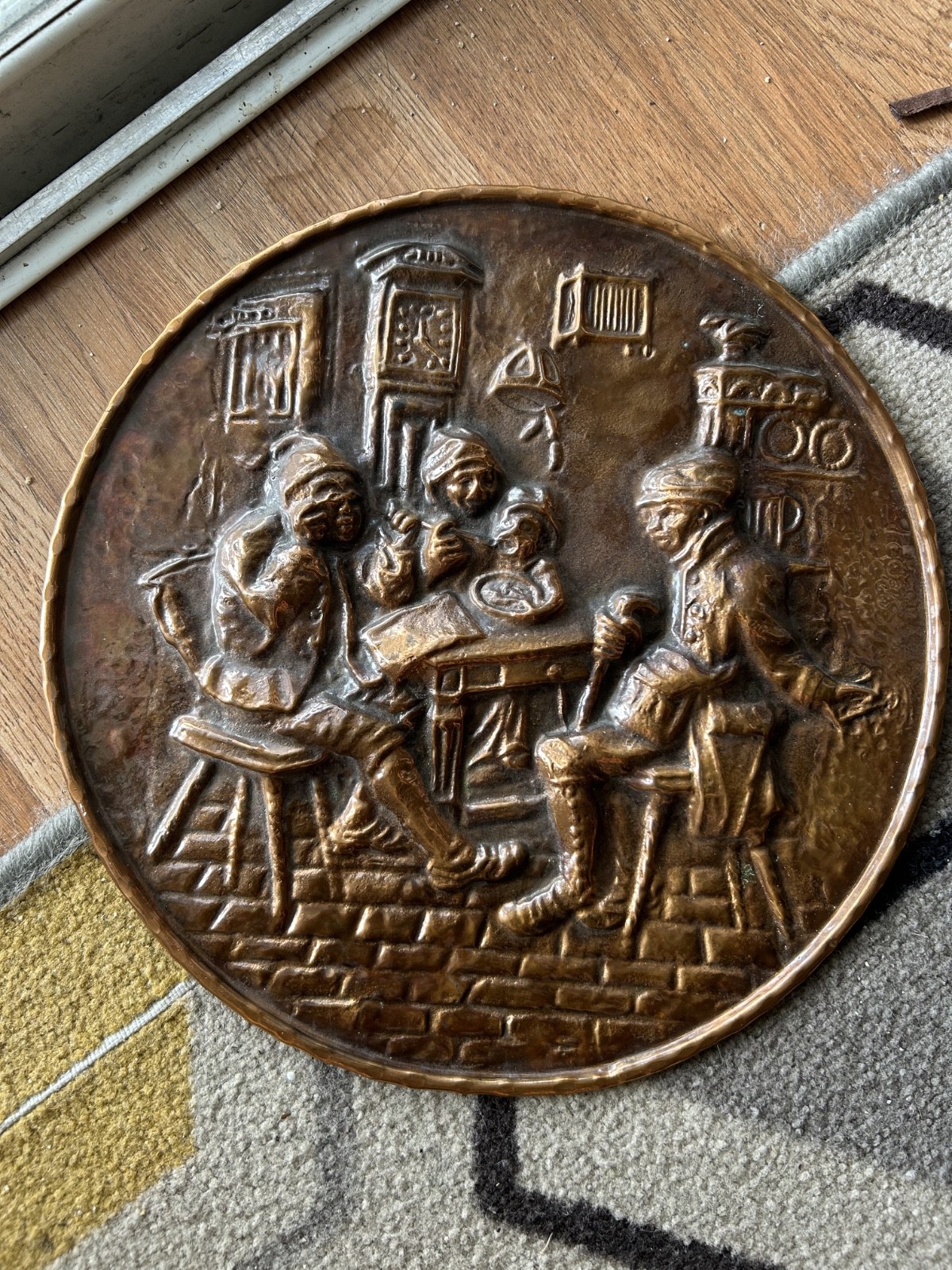 Vintage Copper Tavern Scene Wall Plaque – Made in Belgium – 12\