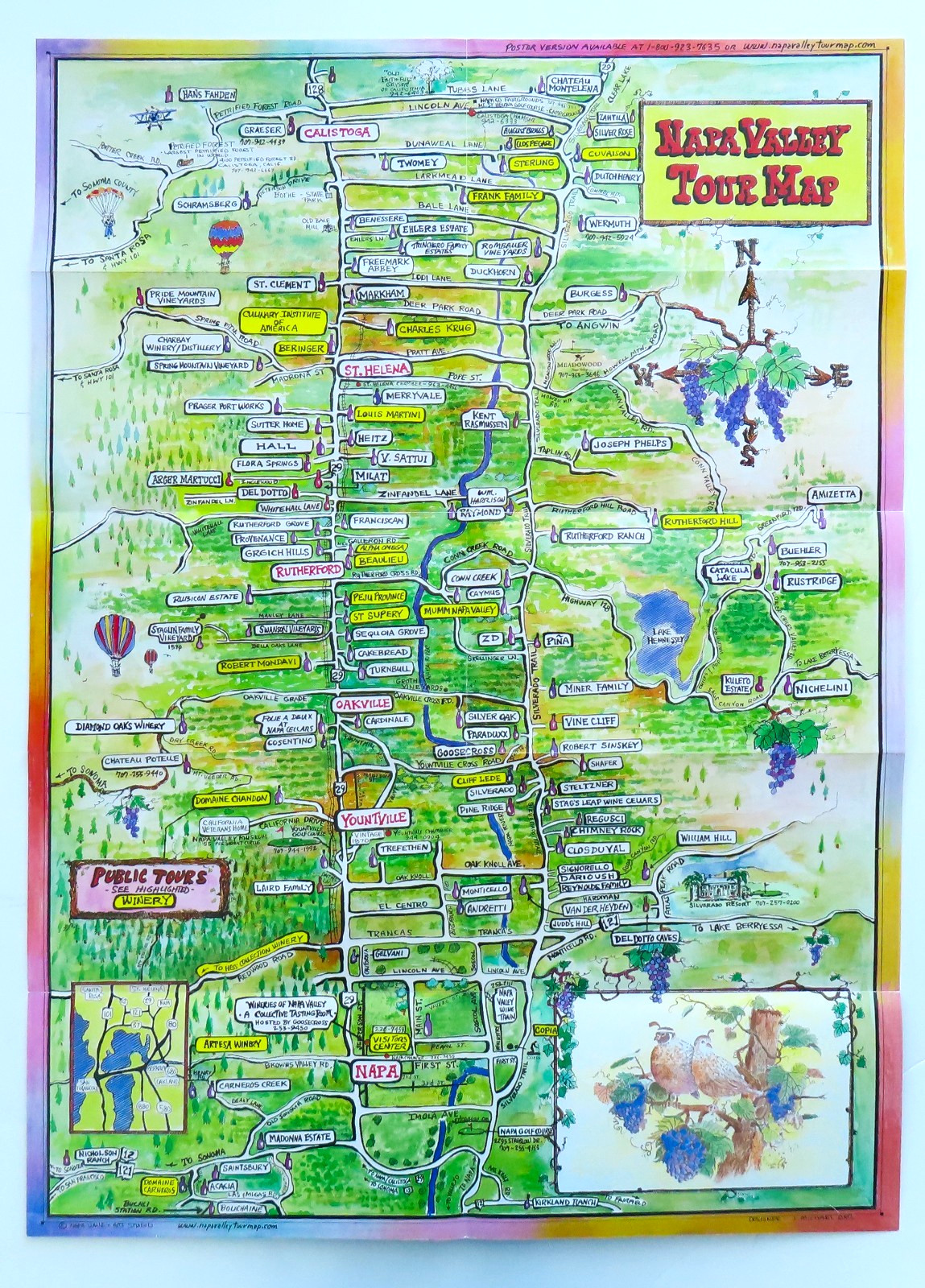 Napa Valley Tour Map Vintage Winery Guide California Travel Souvenir Poster CA Napa Valley Tour Map Vintage Winery Guide California Travel Souvenir Poster CA