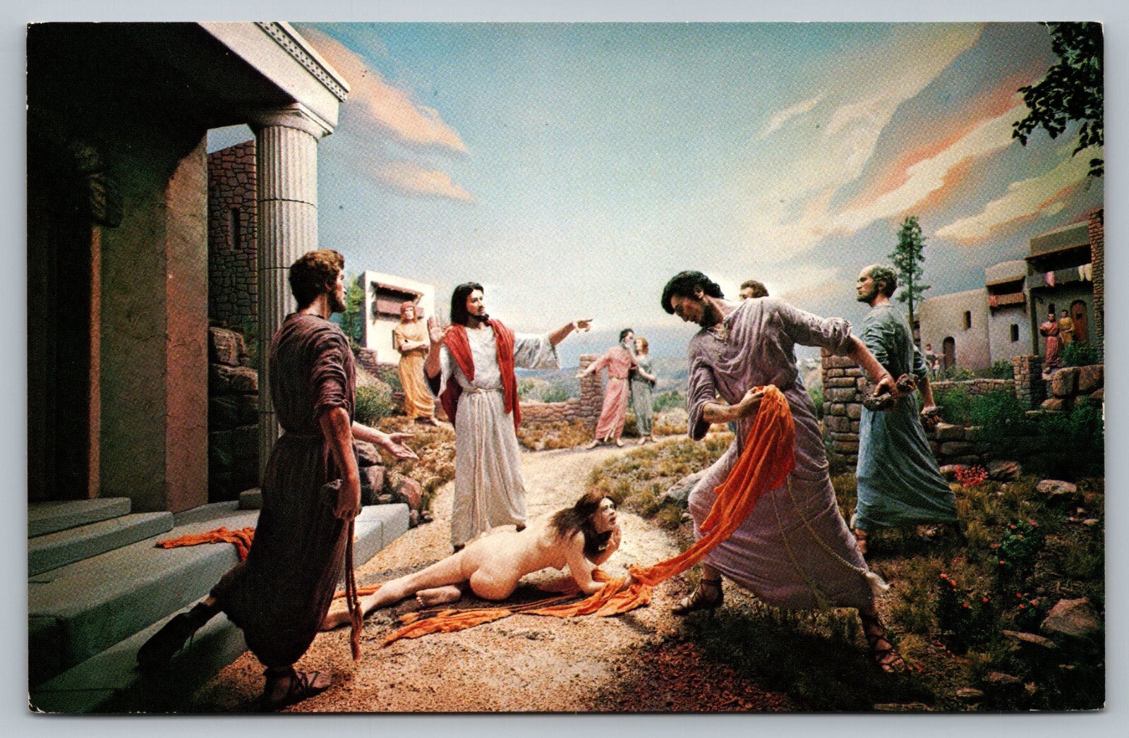 Postcard Stoning The Harlot Jesus Christ Prince of Peace Memorial PA Cunningha