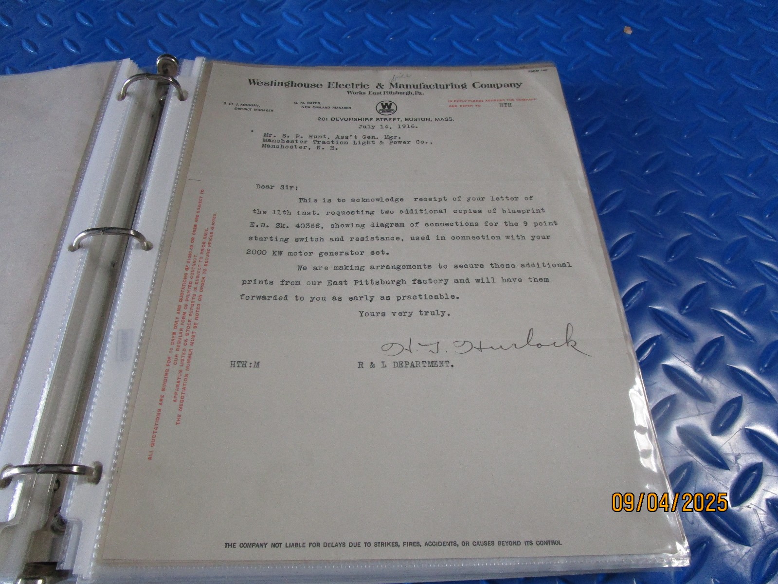 WESTINGHOUSE ELECTRIC CO BOSTON  JULY 14 1916 LETTER  EPHEMERA BUY 3 