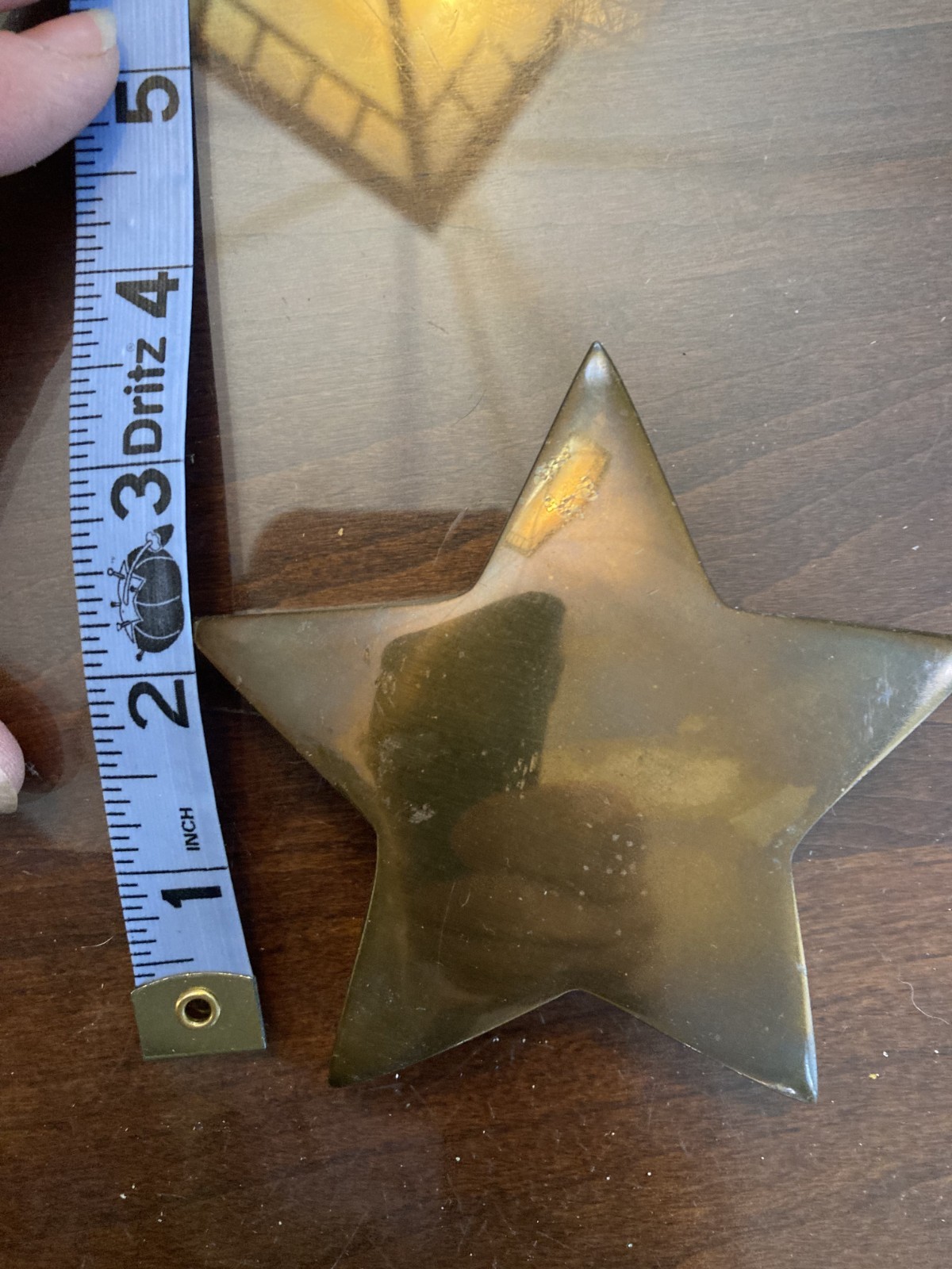 Vintage 1980\'s Domed STAR Solid Brass Paperweight- Felt Backing- 17.1 Oz. Nice