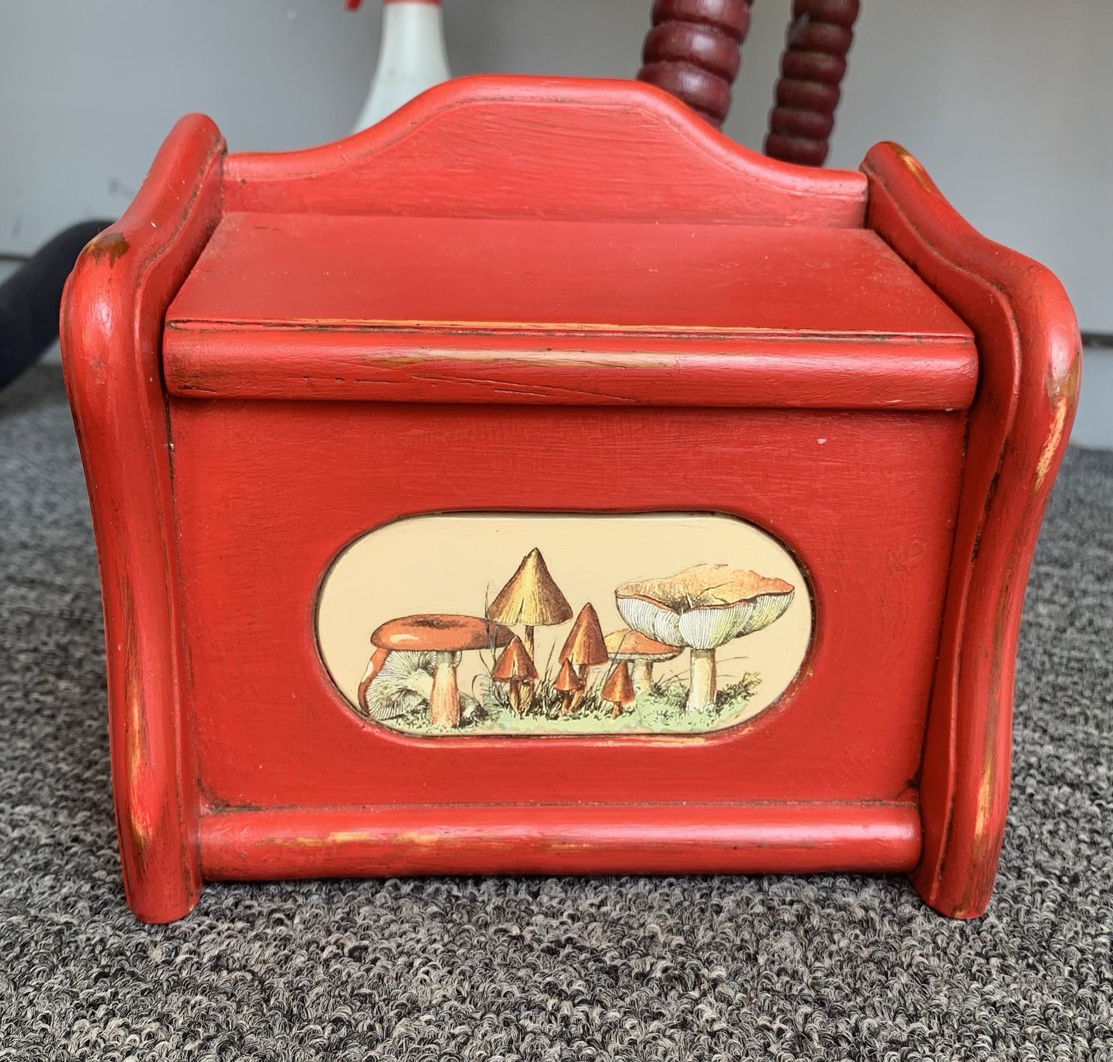 Vintage Wooden Recipe Box Cottagecore Kitchen Farmhouse Mushroom