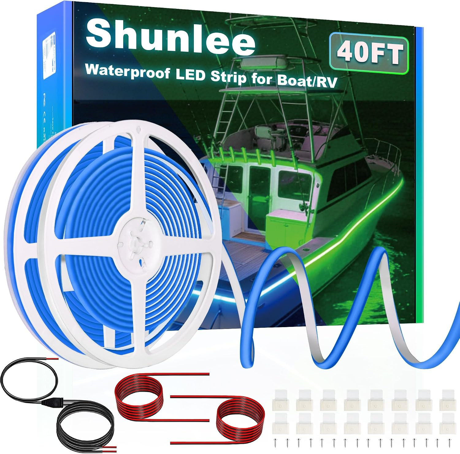 40FT Led Boat Lights Blue, IP67 COB Waterproof Marine Led Lights | Boat Interior