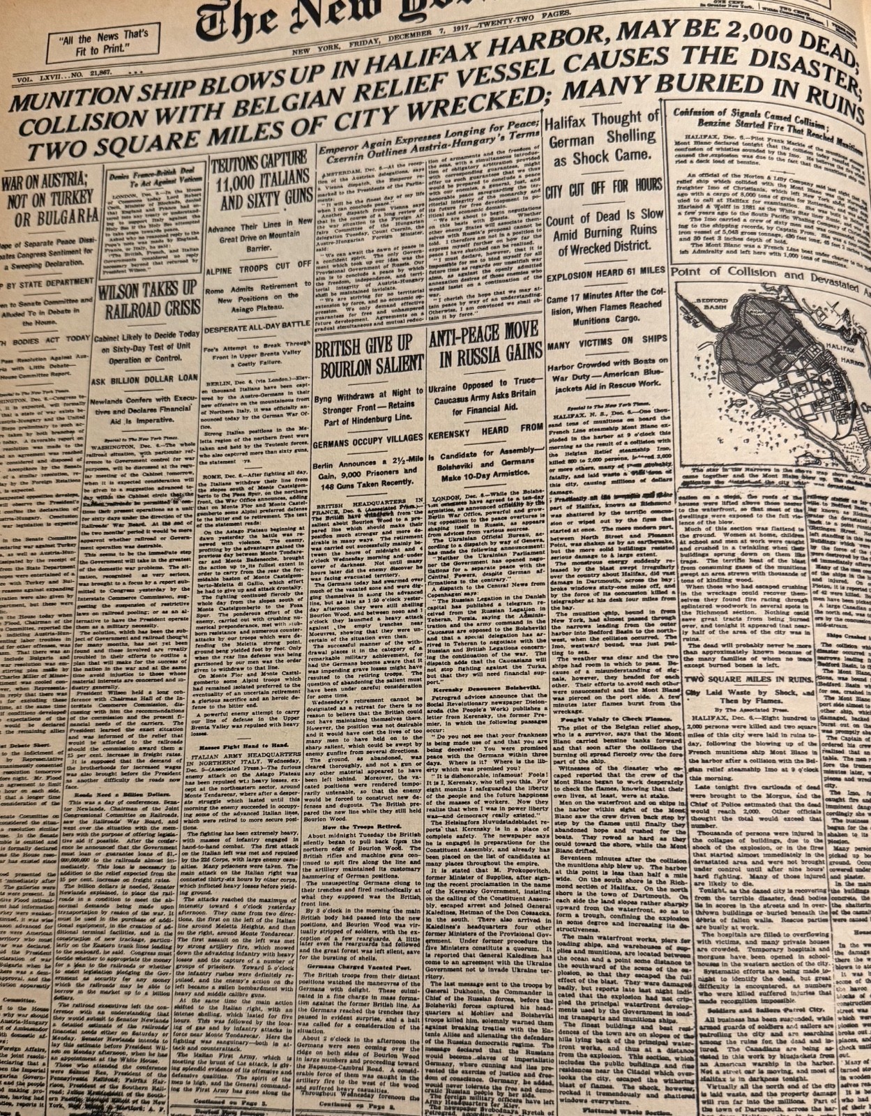 Vintage WW1 Halifax Nova Scotia explosion 1917 NEW YORK TIMES News Article Vintage WW1 Halifax Nova Scotia explosion 1917 NEW YORK TIMES News Article