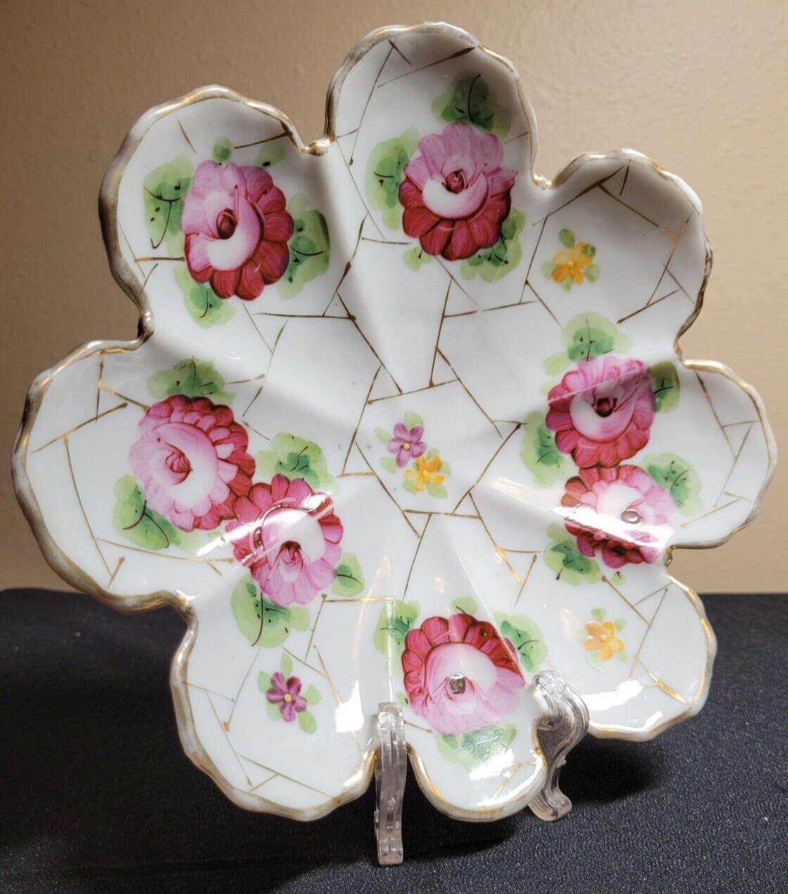 VINTAGE HANDPAINTED PORCELAIN DISH - ROSE PATTERN -JAPAN- 8\